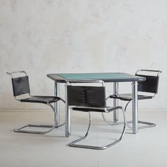 Italian Black Leather Game Table, 1970s