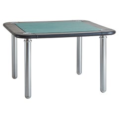 Italian Black Leather Game Table, 1970s