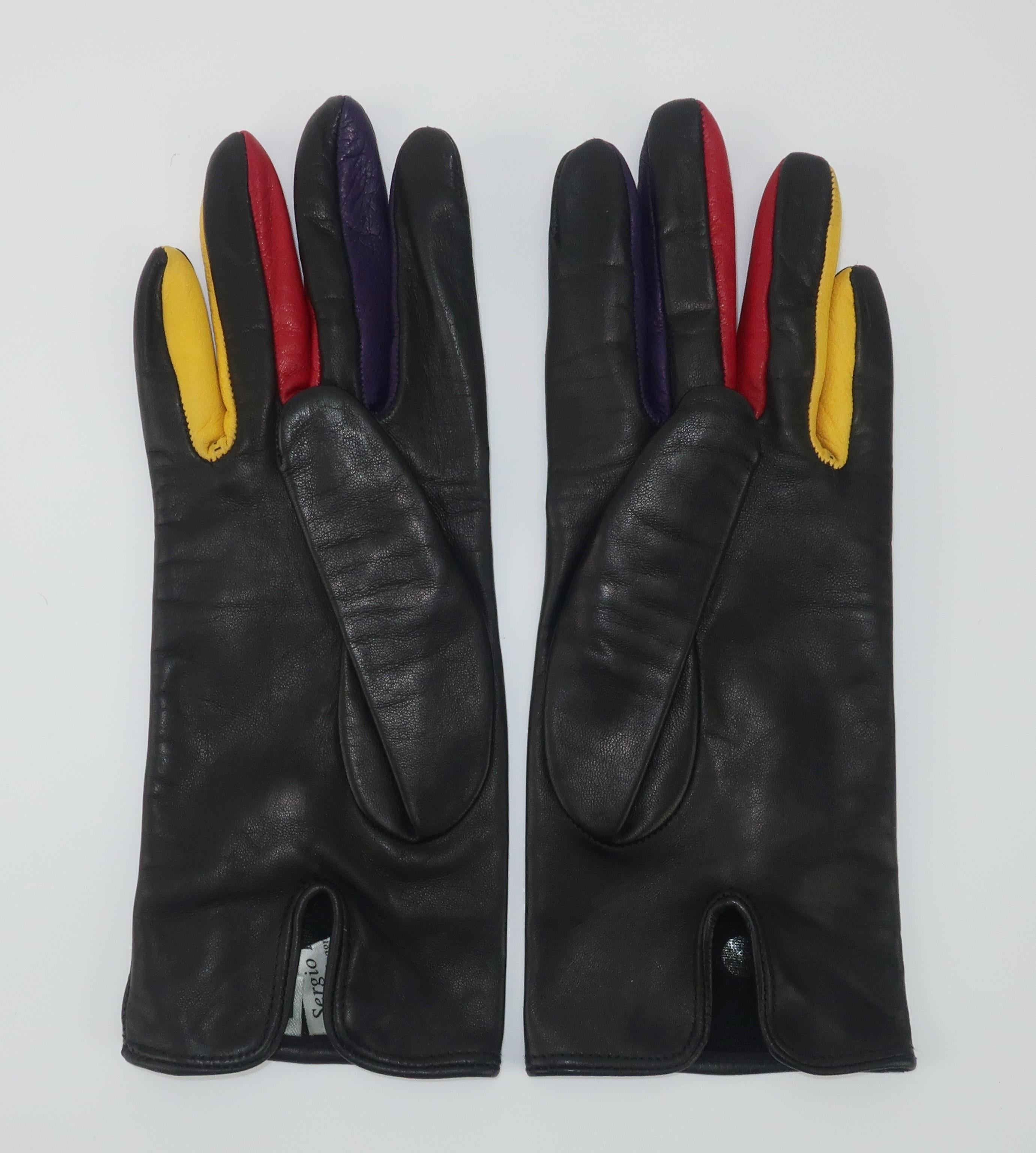 Italian Black Leather Gloves With Multi Color Accents 1