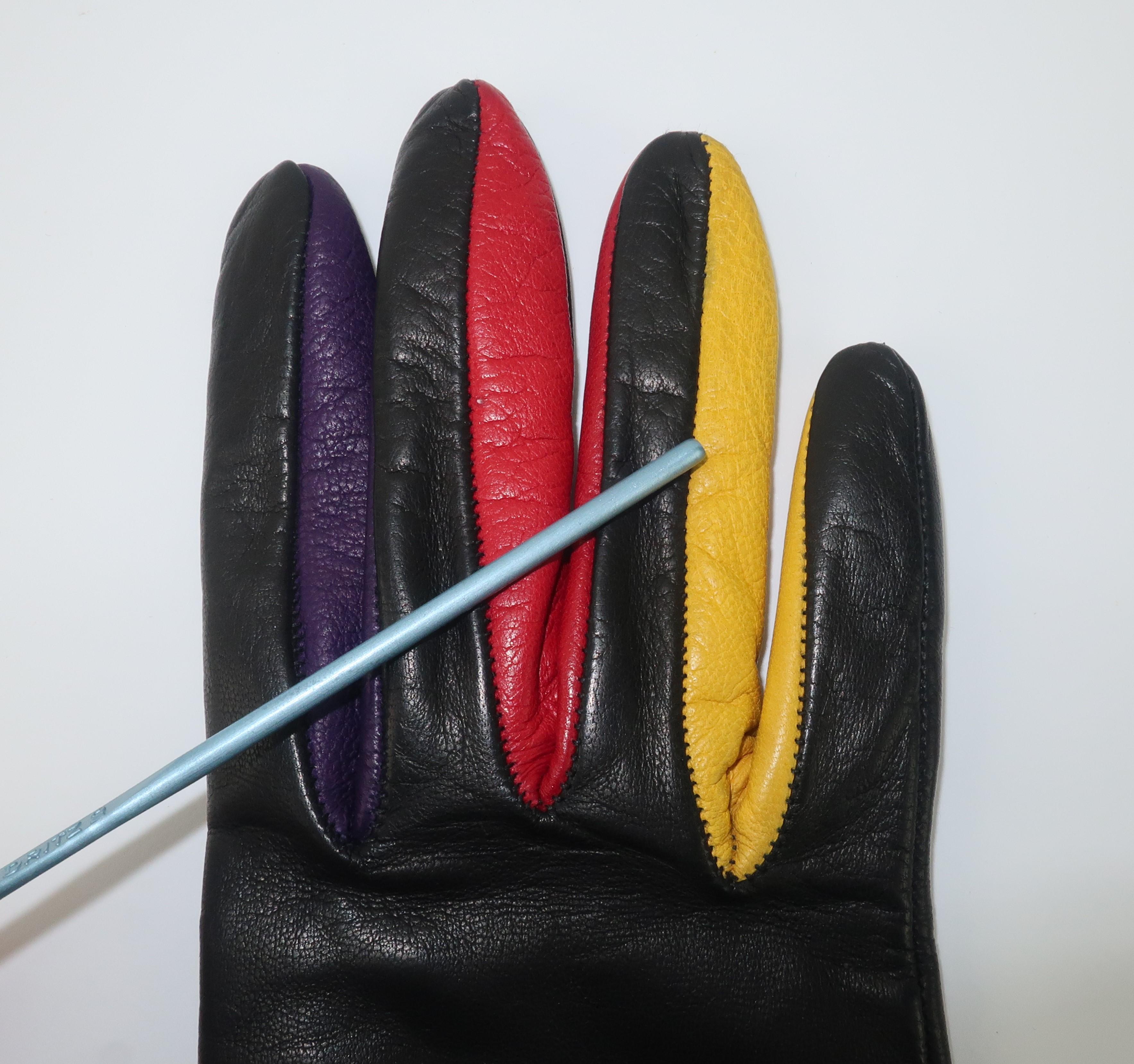 Italian Black Leather Gloves With Multi Color Accents 3