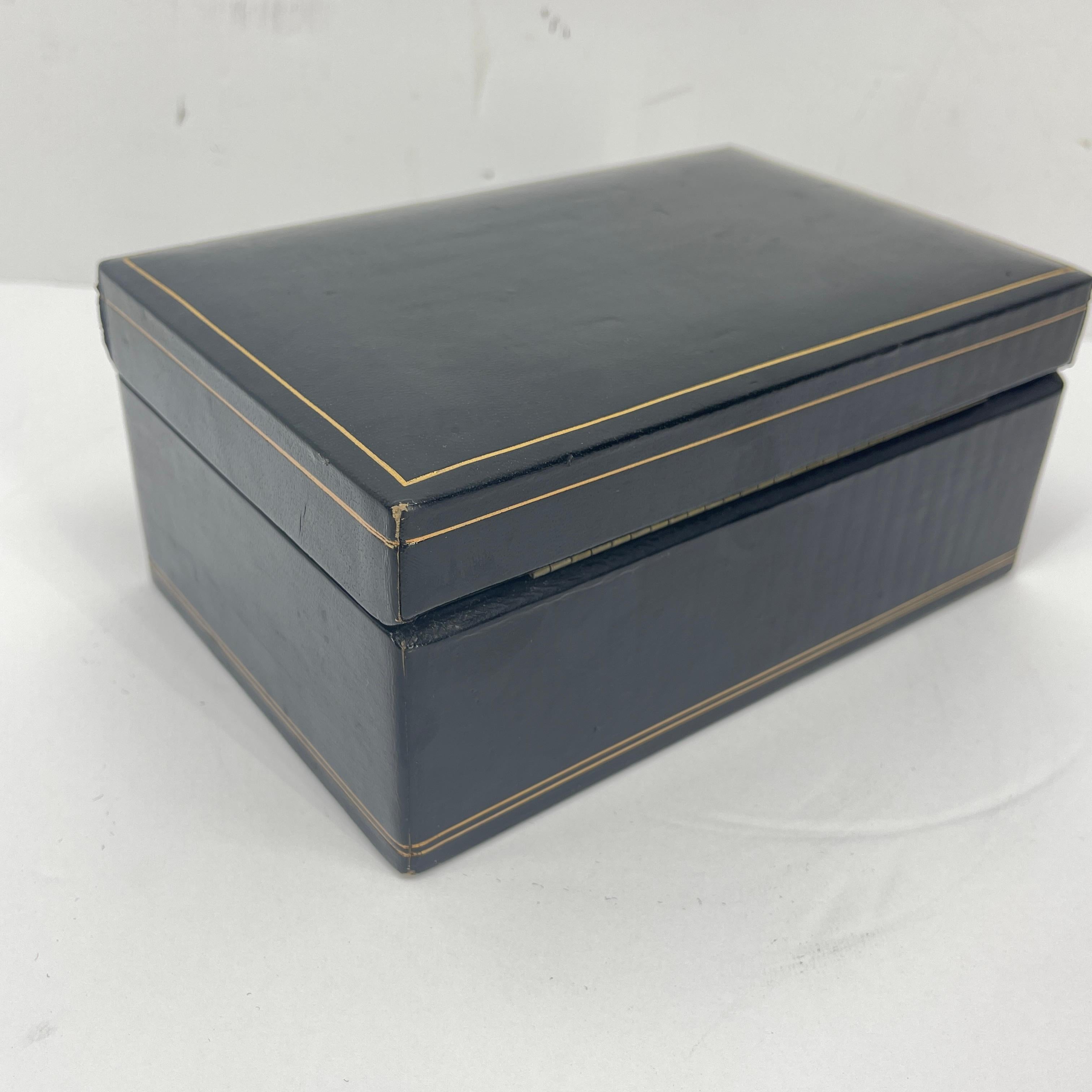 Italian Black Leather Jewelry Box, Mid-Century Modern In Good Condition For Sale In Haddonfield, NJ