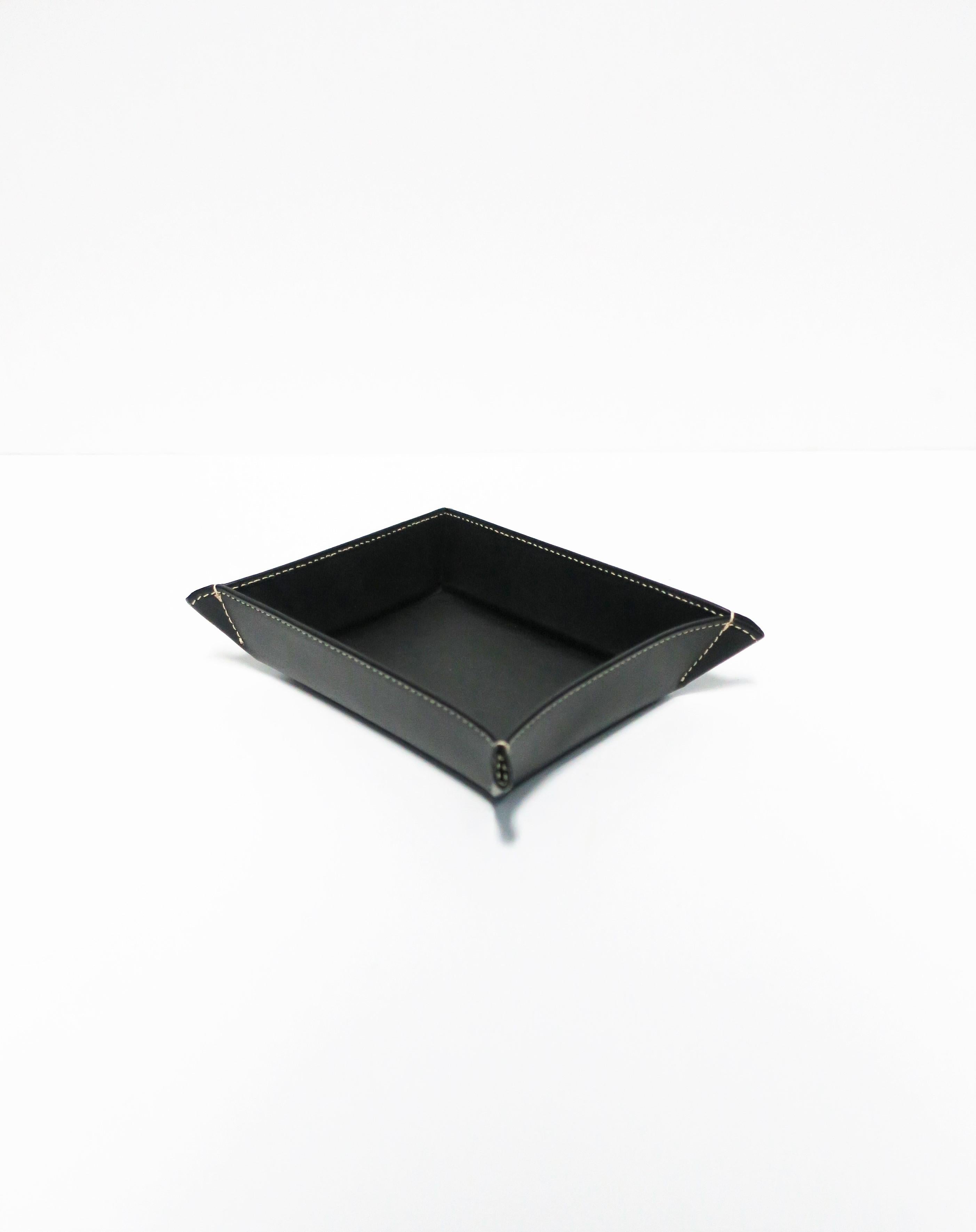 Italian Black Leather Jewelry or Trinket Catchall Tray 1