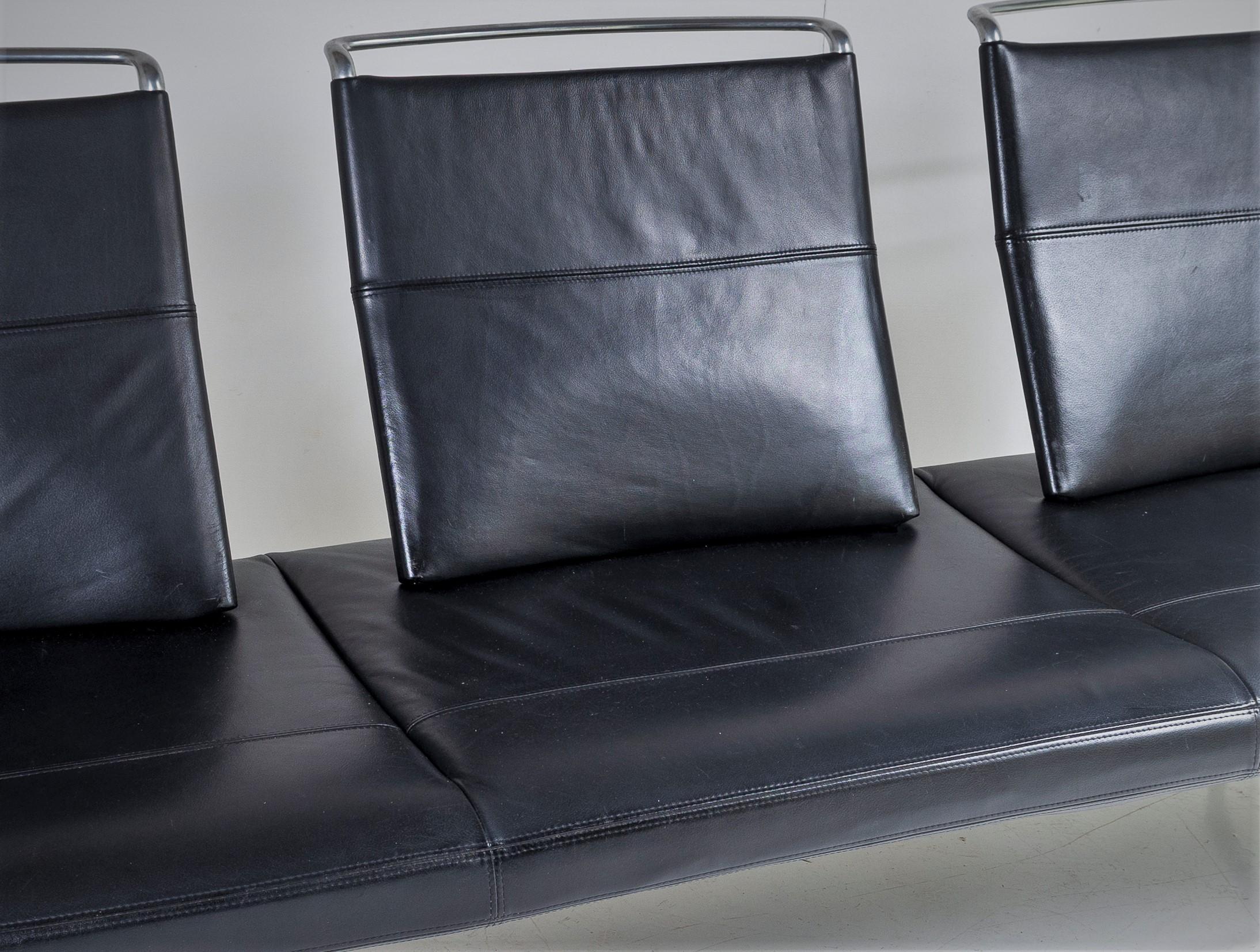 Aluminum Italian Black Leather Lounge Seating Area Sofa by Antonio Citterio for Vitra