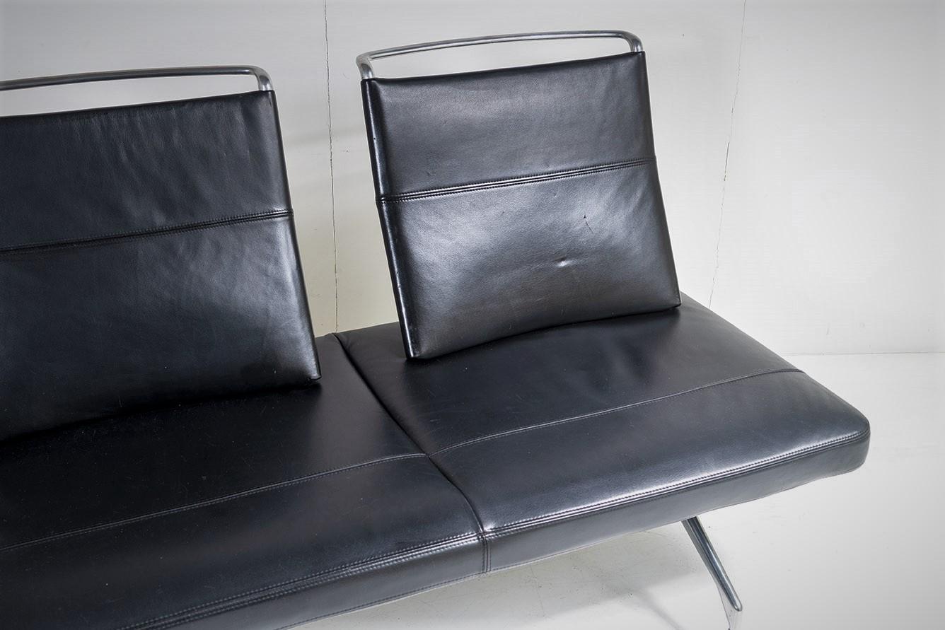 Post-Modern Italian Black Leather Lounge Seating Area Sofa by Antonio Citterio for Vitra