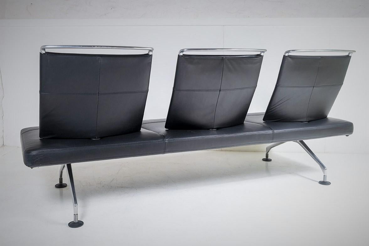 German Italian Black Leather Lounge Seating Area Sofa by Antonio Citterio for Vitra