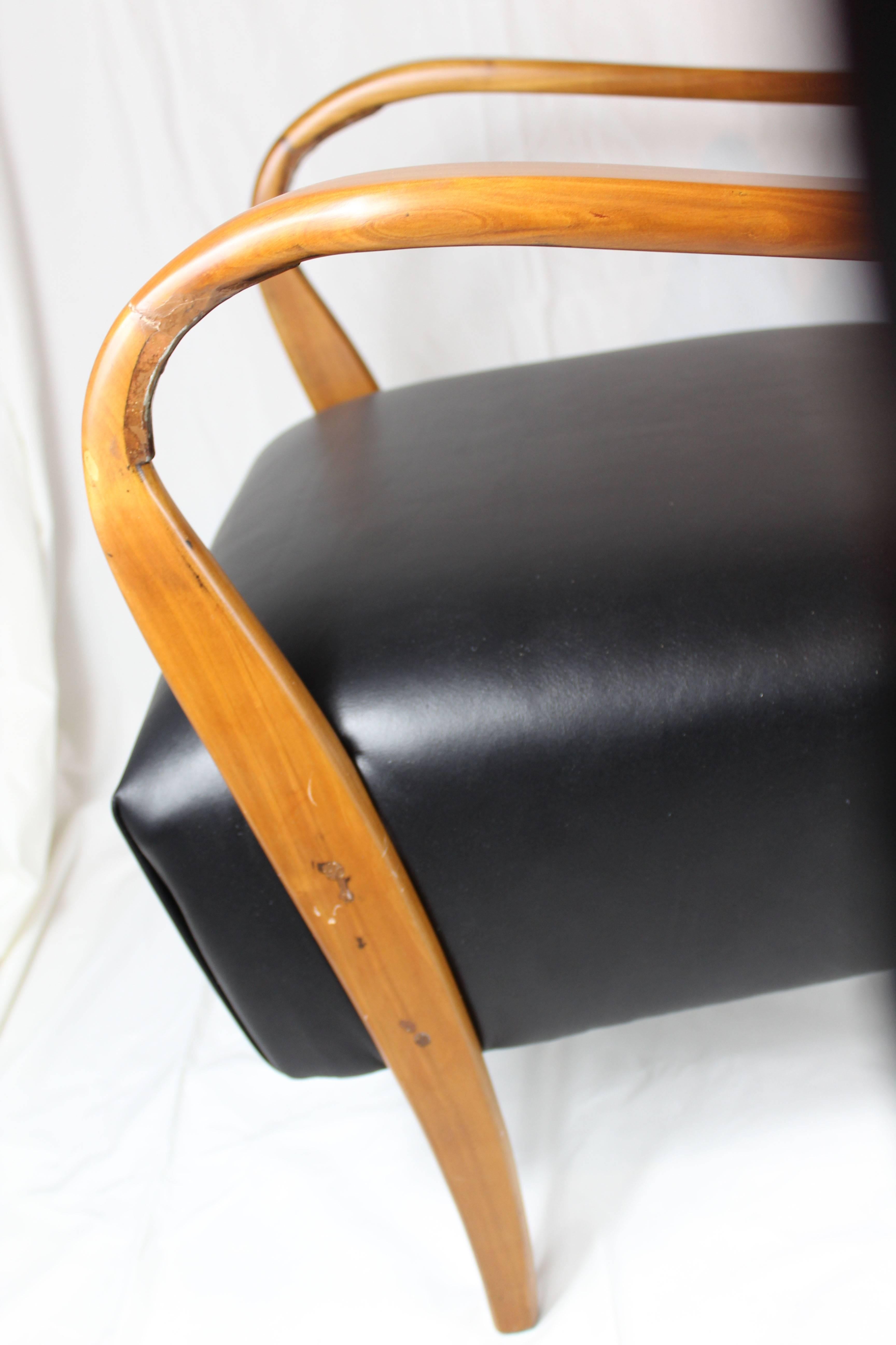 Italian Black Leather Pair of Armchairs, 1950s For Sale 1