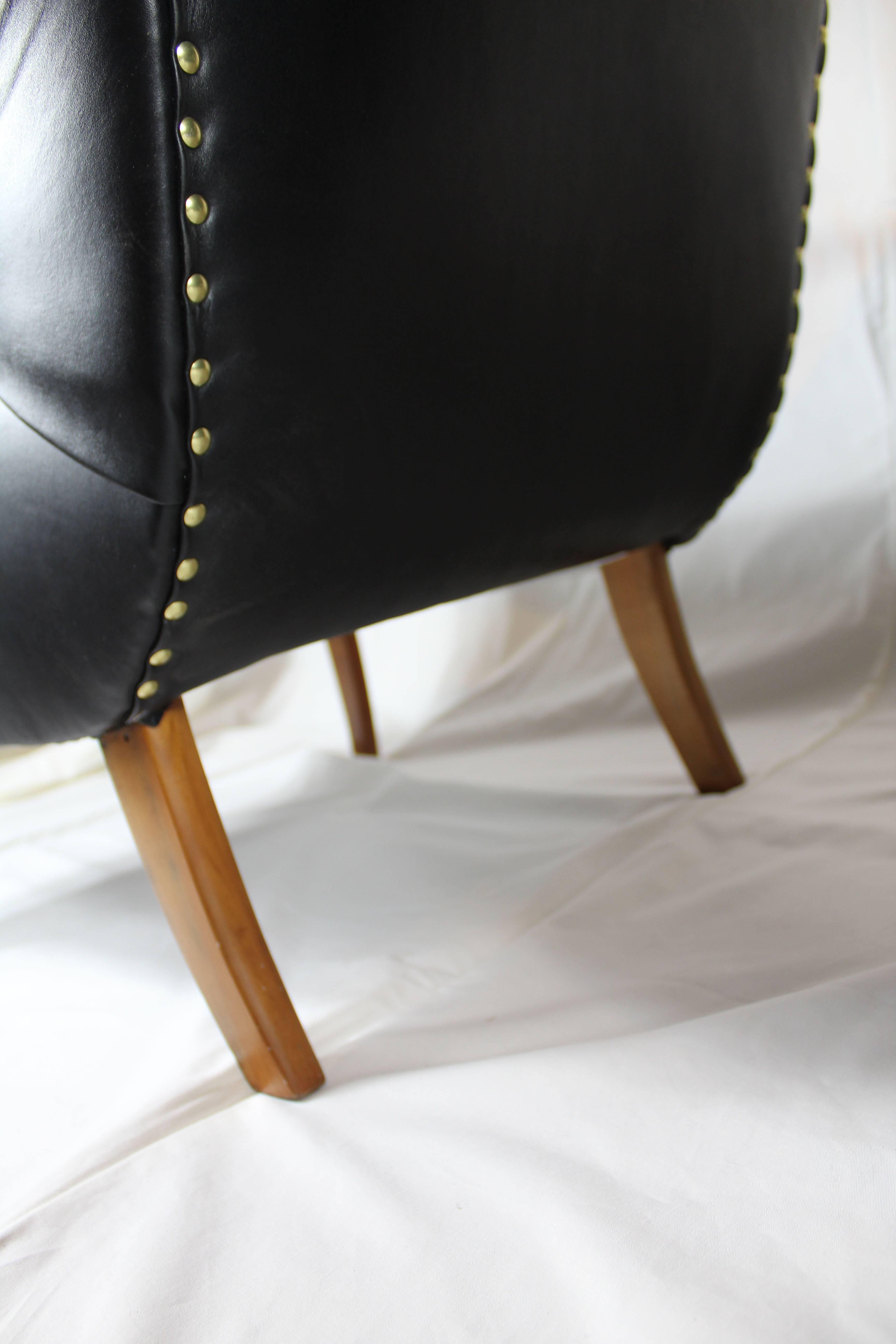 Italian Black Leather Pair of Armchairs, 1950s For Sale 3