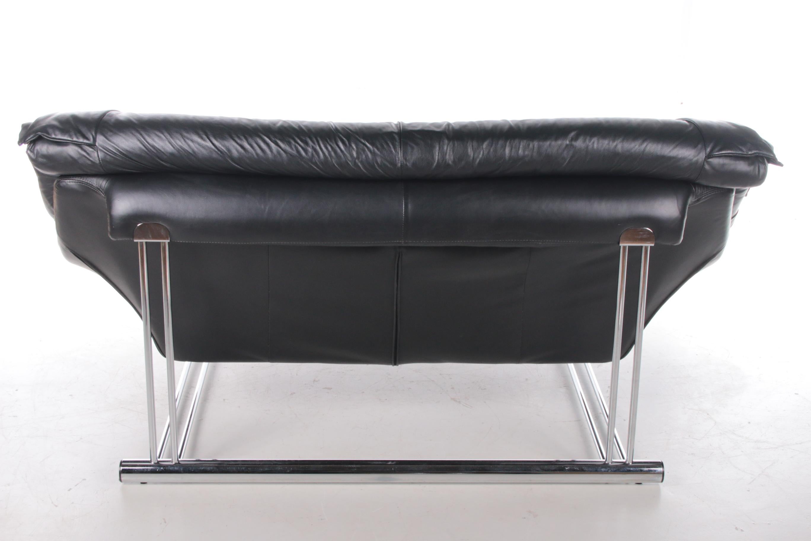 Late 20th Century Italian Black Leather Postmodern 2 Seater Sofa, 1970s