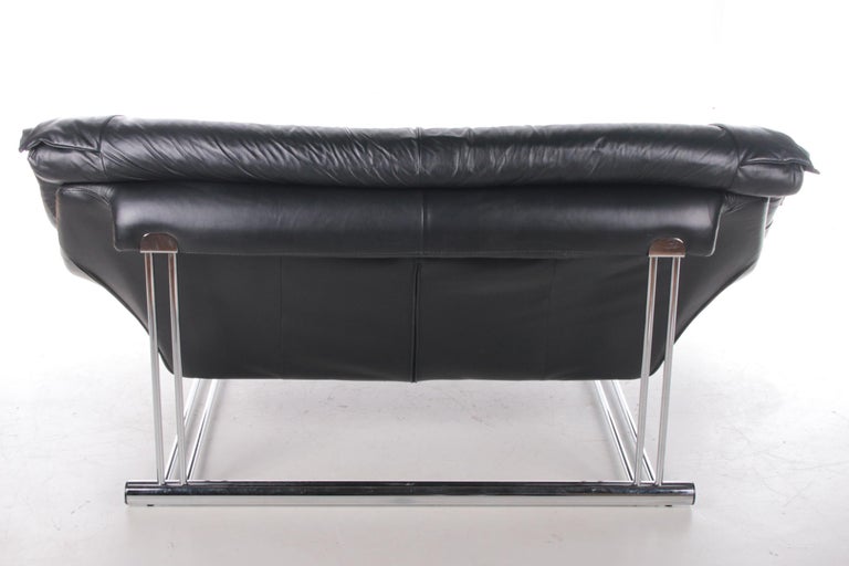 Italian Black Leather Postmodern 2 Seater Sofa, 1970s For Sale 2