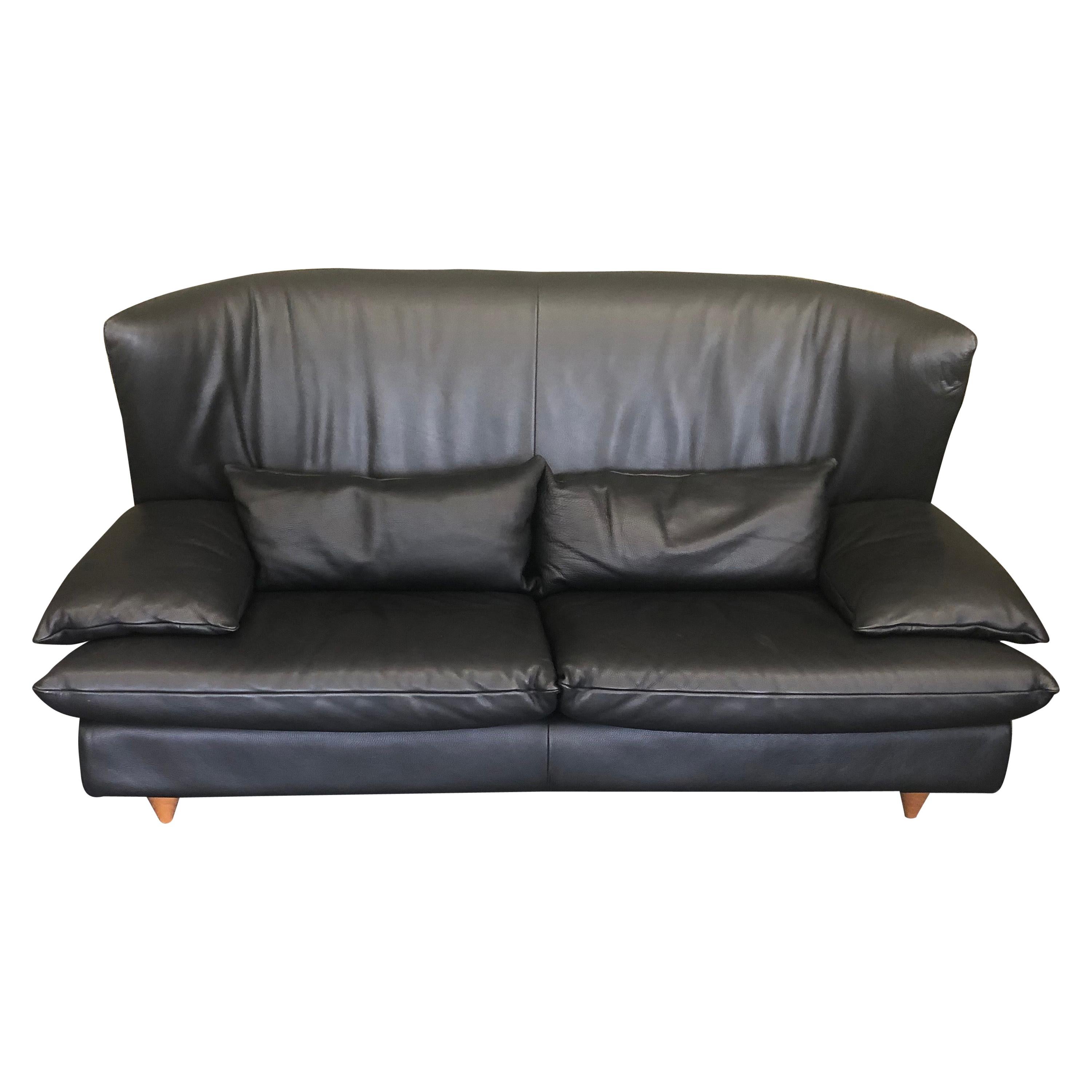 Italian Black Leather Postmodern Loveseat by i4 Mariani for the Pace Collection For Sale