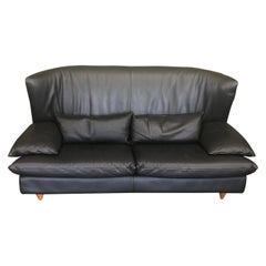 Vintage Italian Black Leather Postmodern Loveseat by i4 Mariani for the Pace Collection