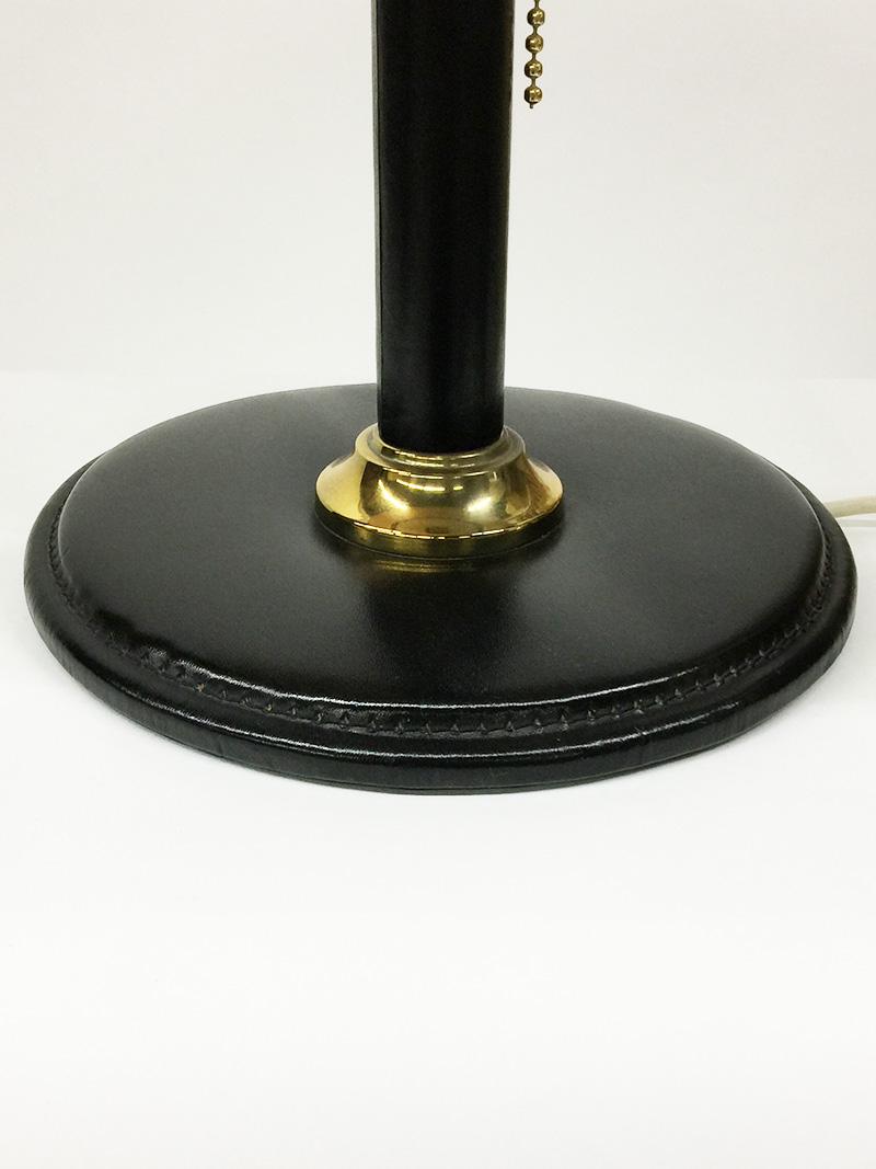 Brass Italian black stitched leather table lamp For Sale