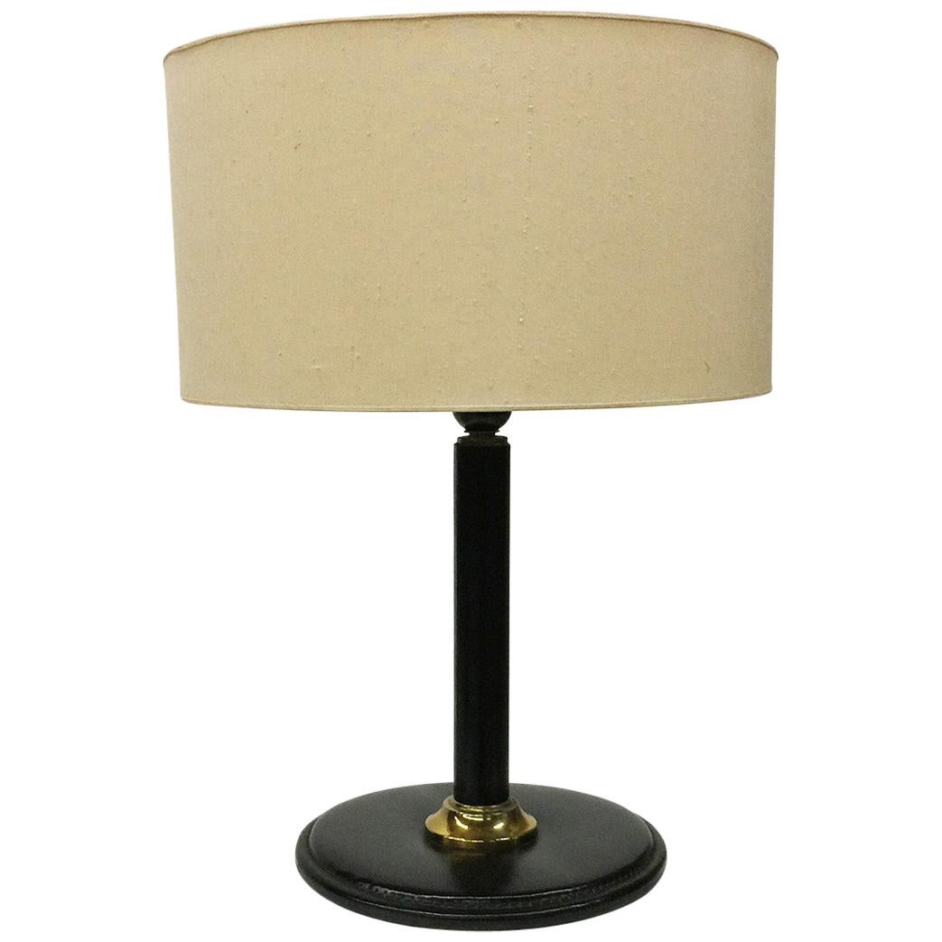 Italian black stitched leather table lamp For Sale