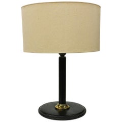Retro Italian Black Leather Table Lamp, Jacques Adnet style