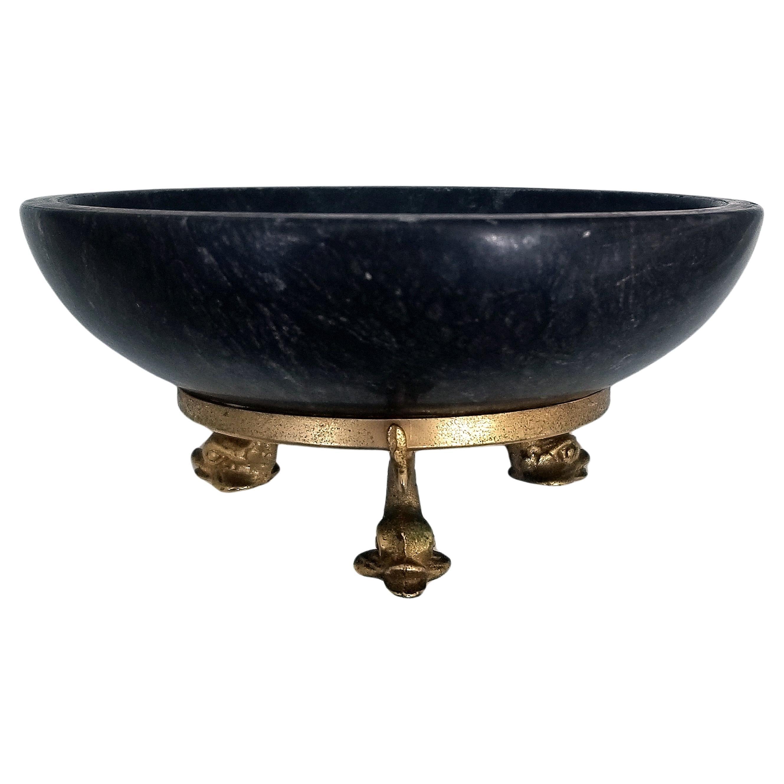 Italian Black Marble and Brass Round Box in the Neoclassical Style 1