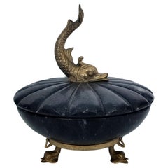 Italian Black Marble and Brass Round Box in the Neoclassical Style