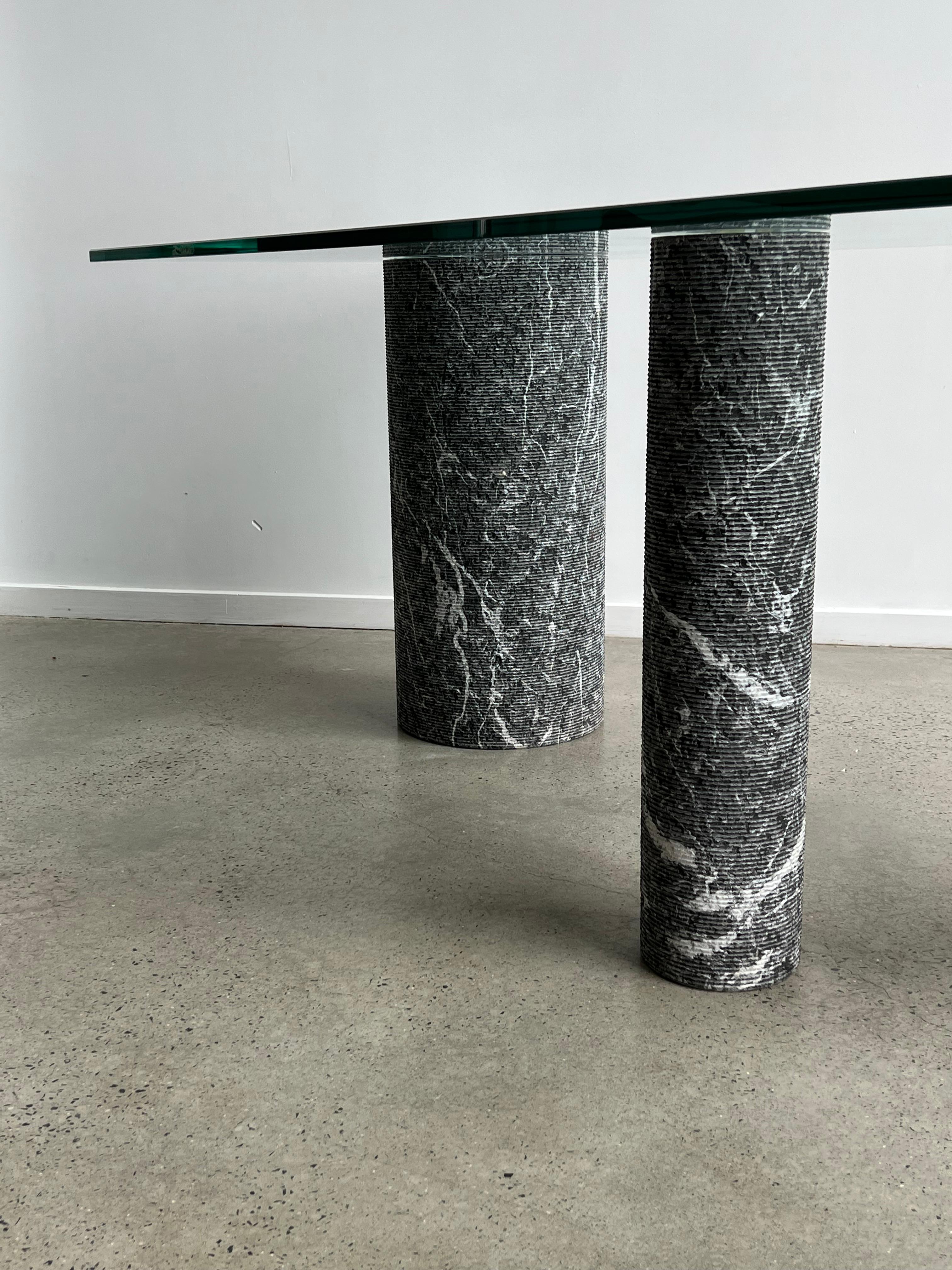 Mid-Century Modern Italian Black Marble and Glass Dining Table by Massimo Vignelli 1980s