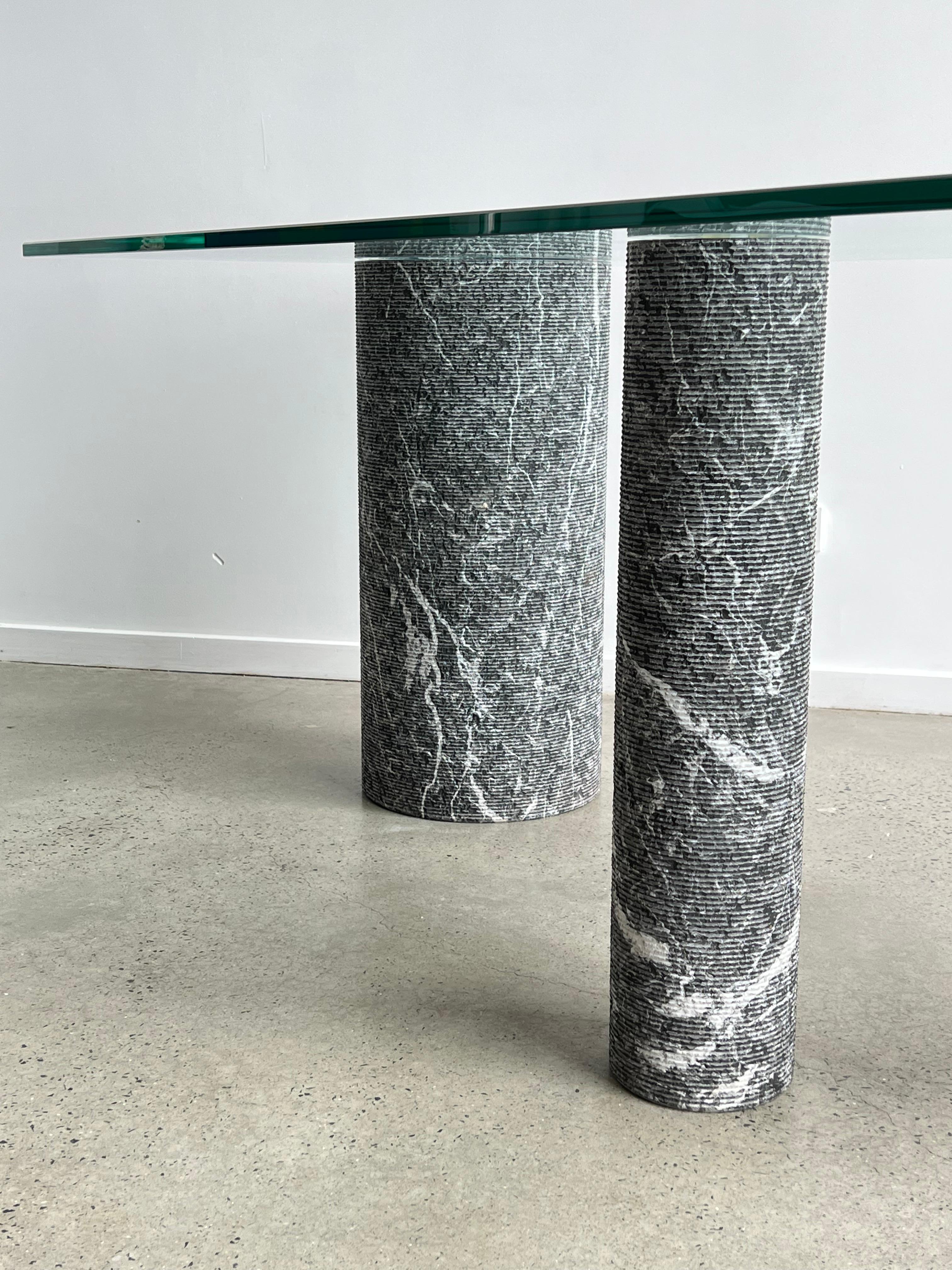 Italian Black Marble and Glass Dining Table by Massimo Vignelli 1980s In Fair Condition In Byron Bay, NSW