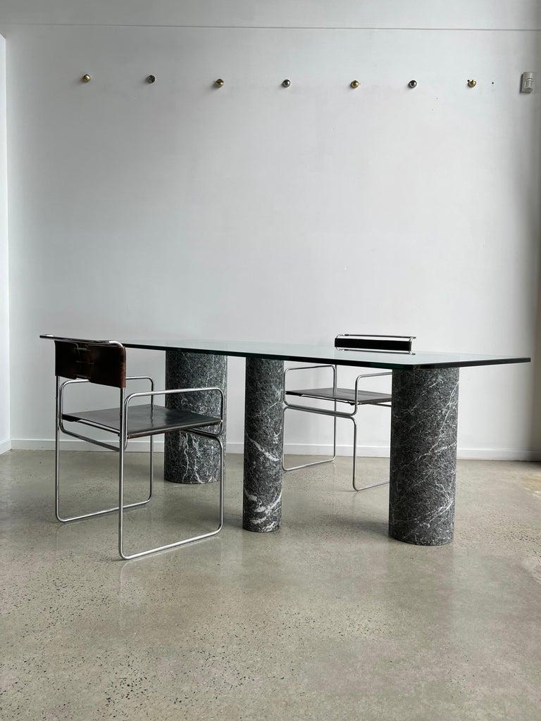 Italian Black Marble and Glass Dining Table by Massimo Vignelli 1980s For Sale 4
