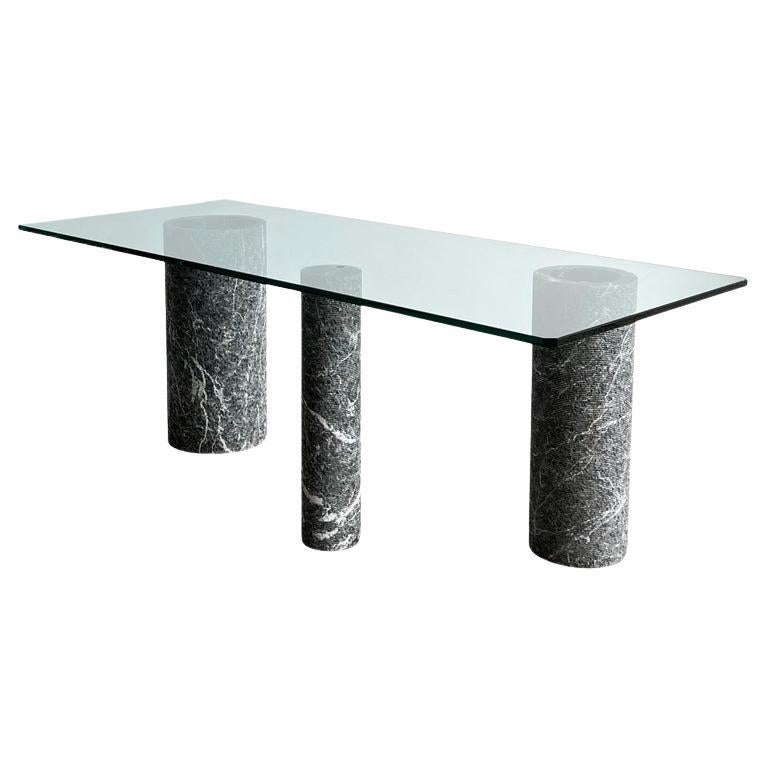 Italian Black Marble and Glass Dining Table by Massimo Vignelli 1980s For Sale