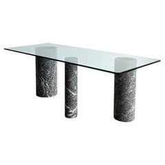 Used Italian Black Marble and Glass Dining Table by Massimo Vignelli 1980s