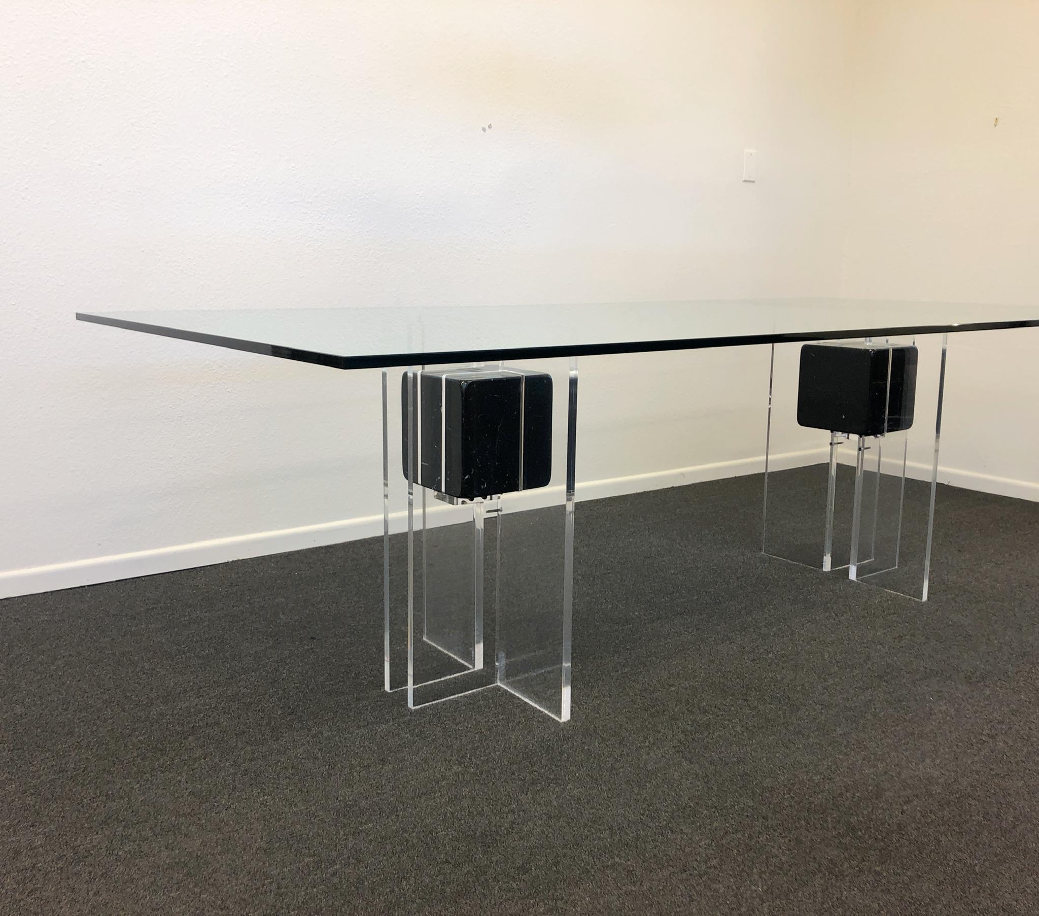 Italian Black Marble and Lucite Dining Table In Excellent Condition In Palm Springs, CA