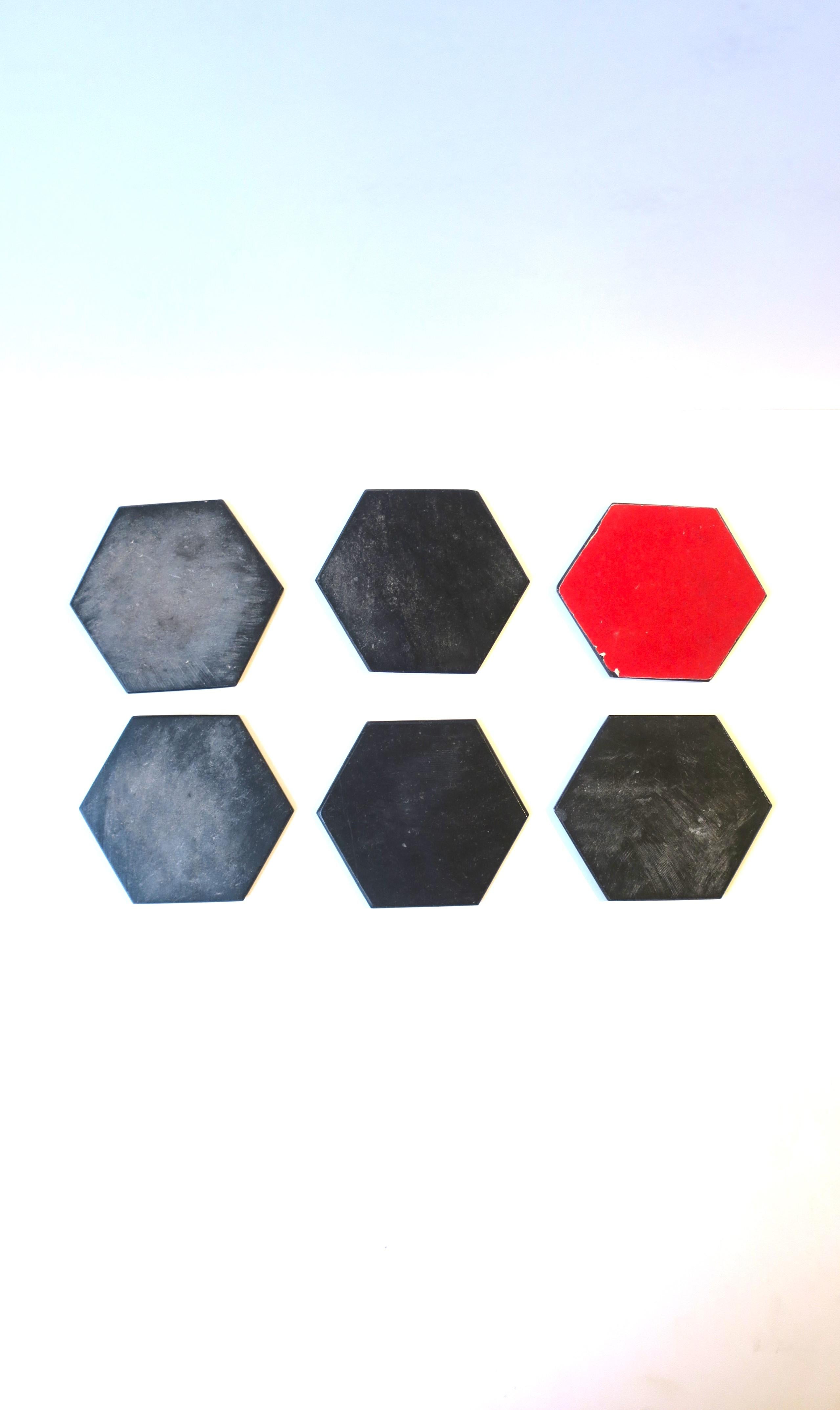 Italian Black Marble Cocktail Drink Coasters with Holder, circa 1970s, Set of 6 For Sale 2