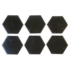Italian Black Marble Cocktail Drink Coasters with Holder, circa 1970s, Set of 6