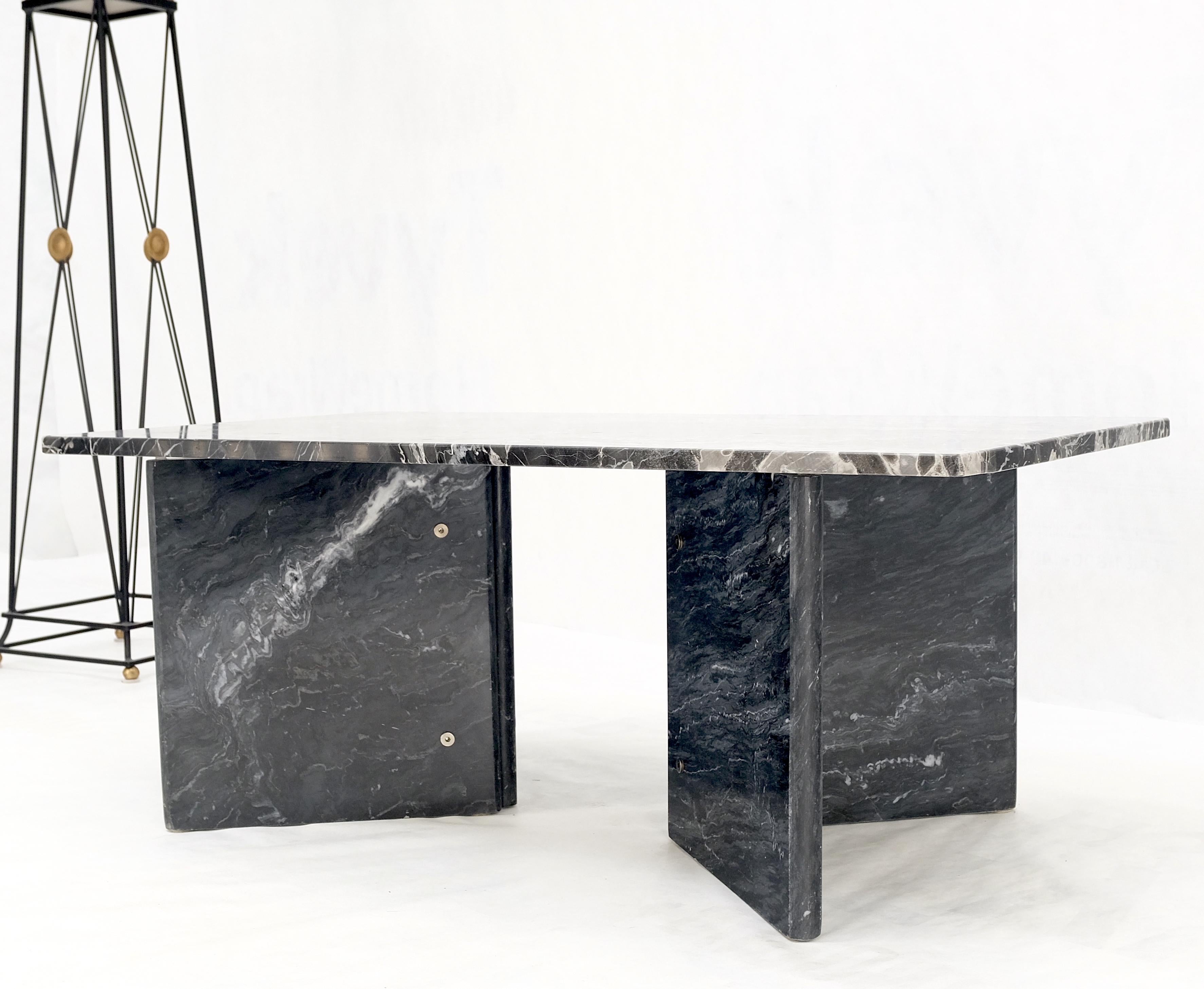 Italian Black Marble Top Double Pedestal Base Rectangle Coffee Table MINT! For Sale 5