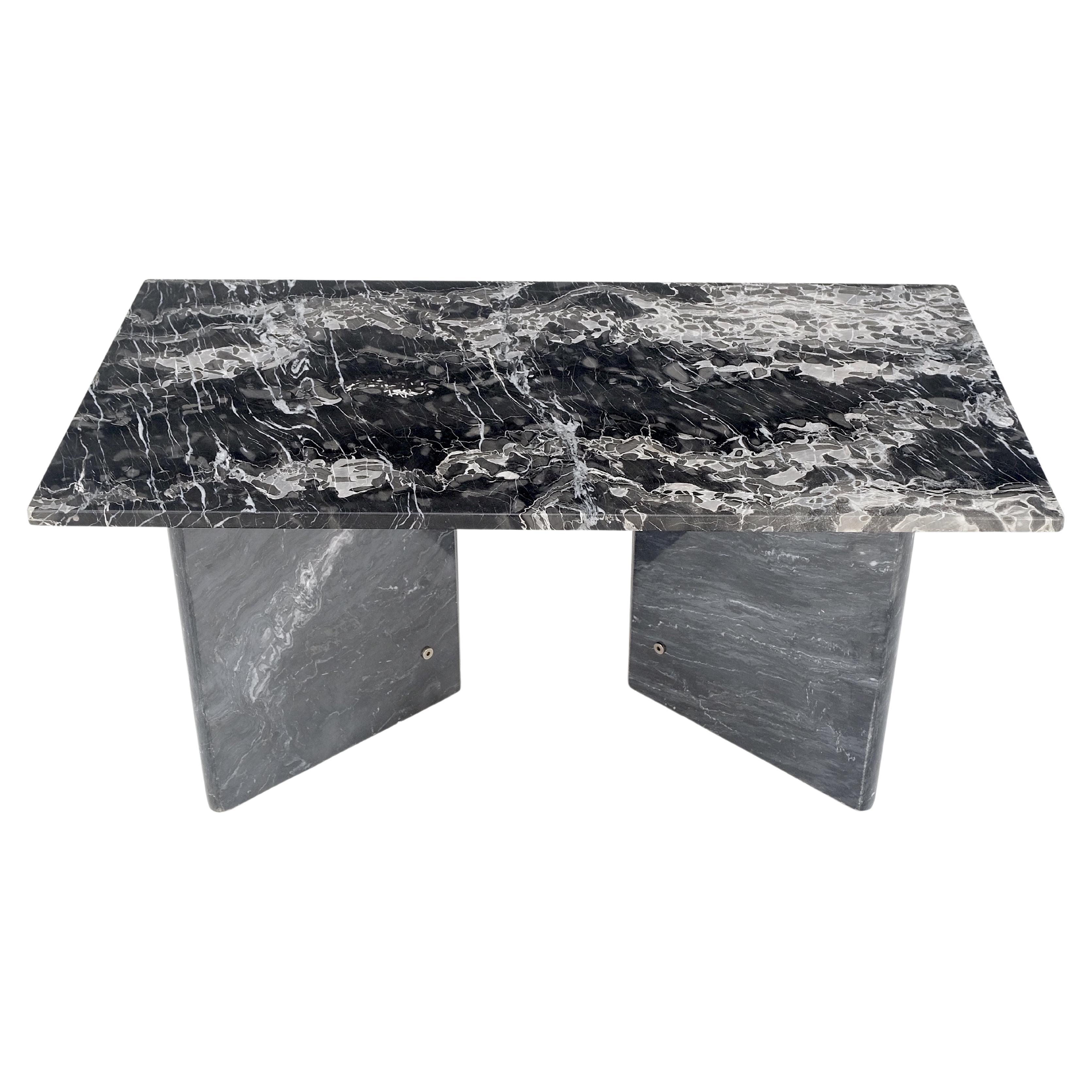 Italian Mid-Century Modern black marble top double pedestal base rectangle coffee table MINT!