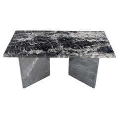 Italian Black Marble Top Double Pedestal Base Rectangle Coffee Table MINT!
