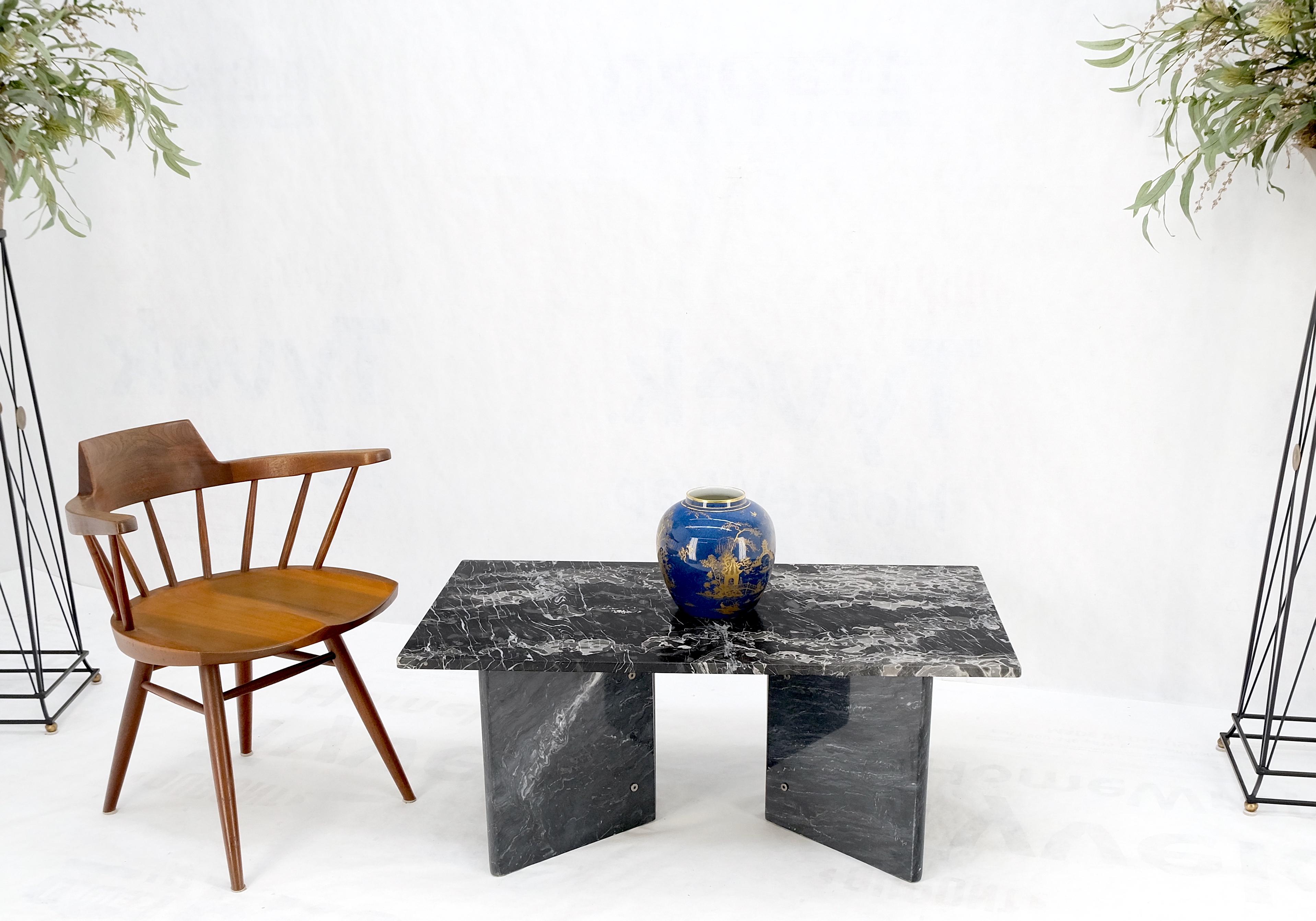 Mid-Century Modern Italian Black Marble Top Double Pedestal Base Rectangle Coffee Table MINT! For Sale