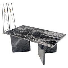 Italian Black Marble Top Double Pedestal Base Rectangle Coffee Table MINT!