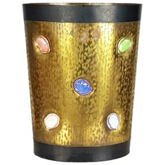 Porte-parapluies italien en métal noir:: laiton gravé & Céramique multicolore des années 1950