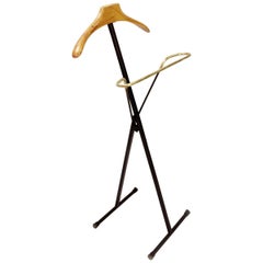 Italian Black Metal, Wood and Brass Folding Valet Stand, 1950s