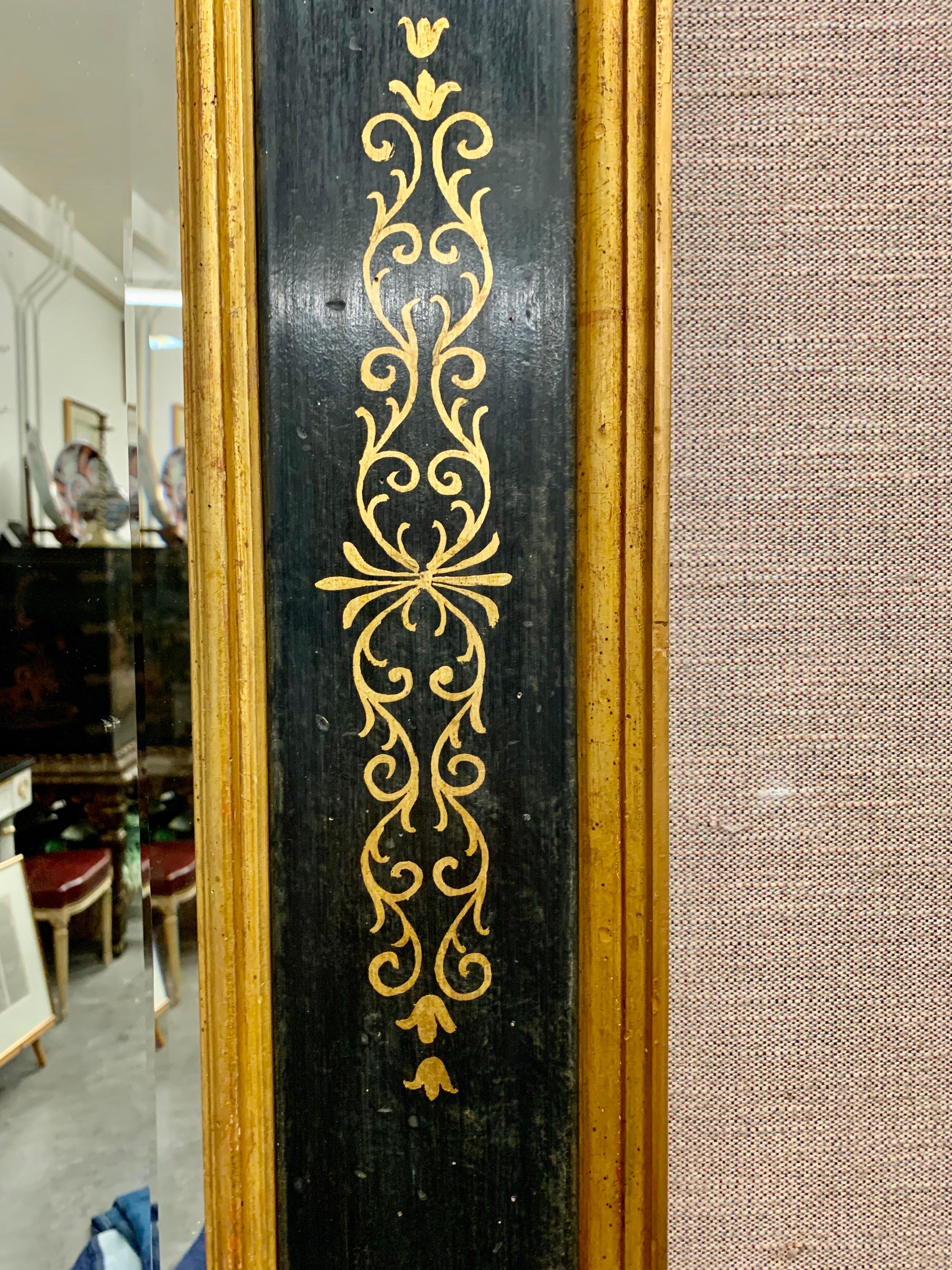 Italian Mirror-Hand Painted Black with Extended Corners and Gilt Borders 1