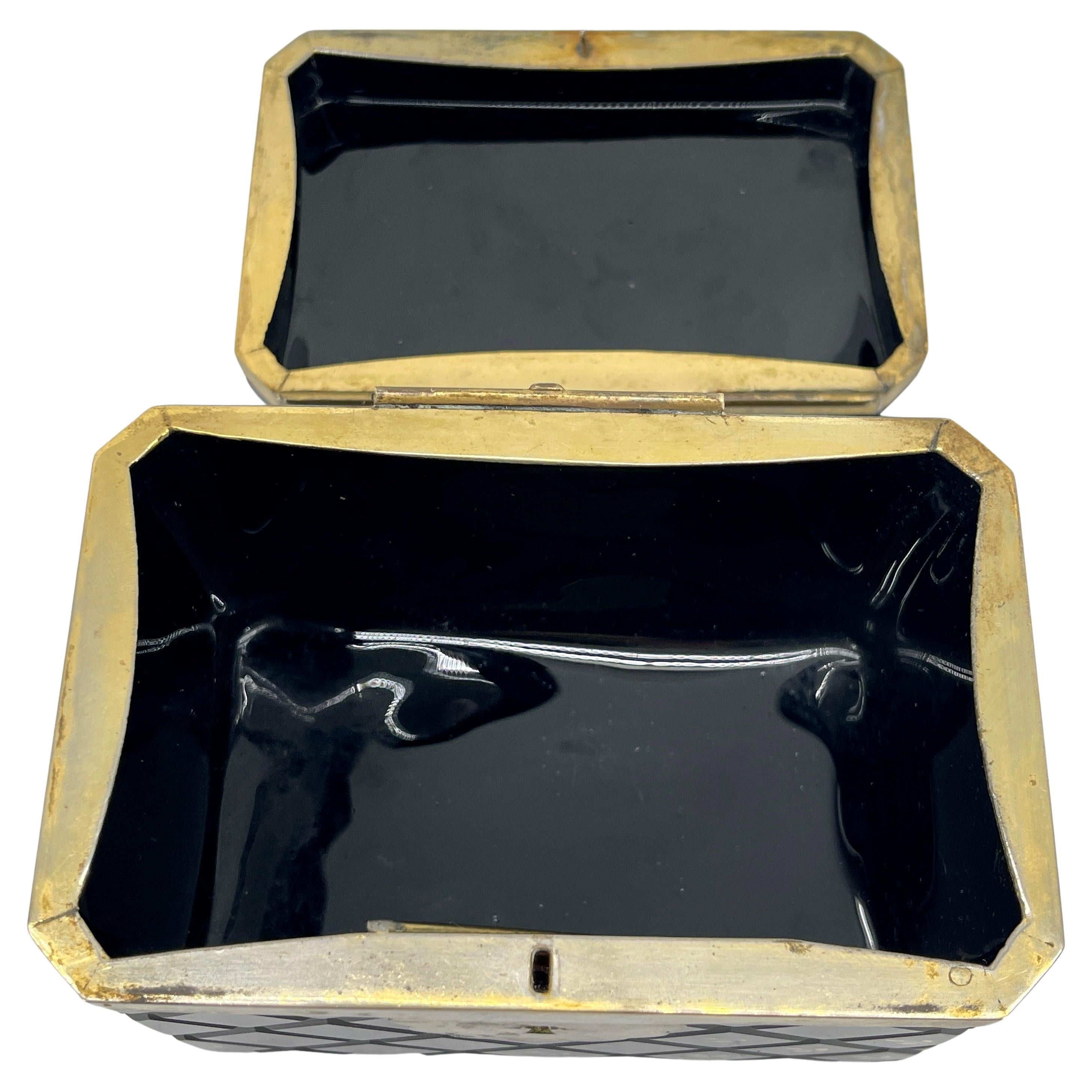 Italian Black Opaline Glass and Brass Jewelry Box For Sale 8