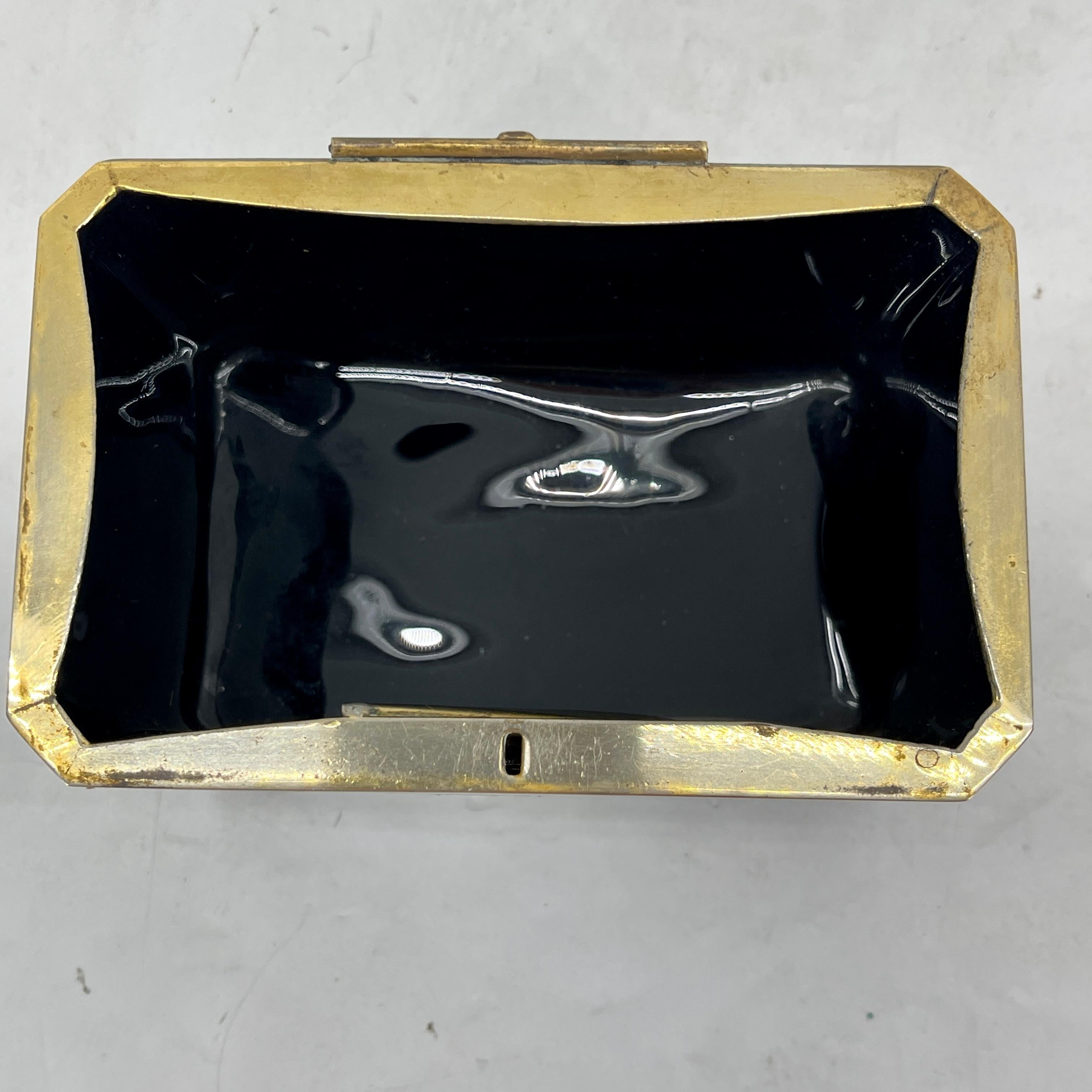 Italian Black Opaline Glass and Brass Jewelry Box For Sale 12