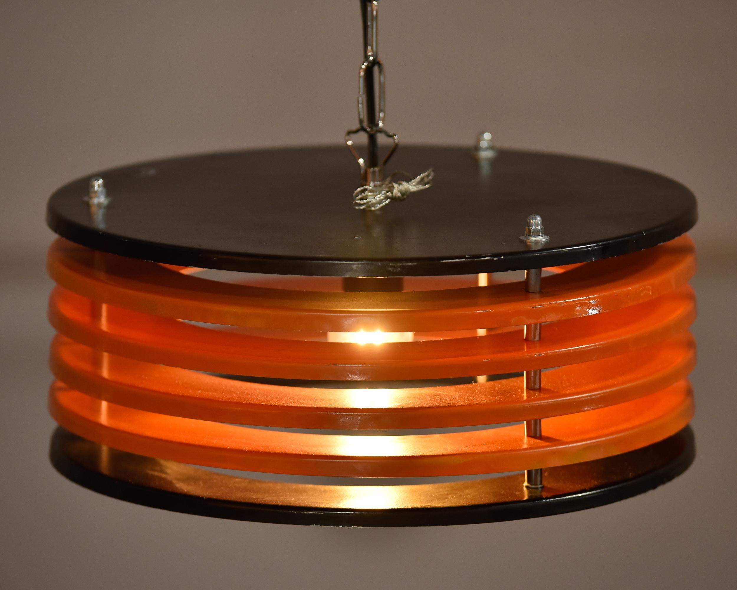 Italian Black & Orange Color Round Pendant Light, Black Finish For Sale 4