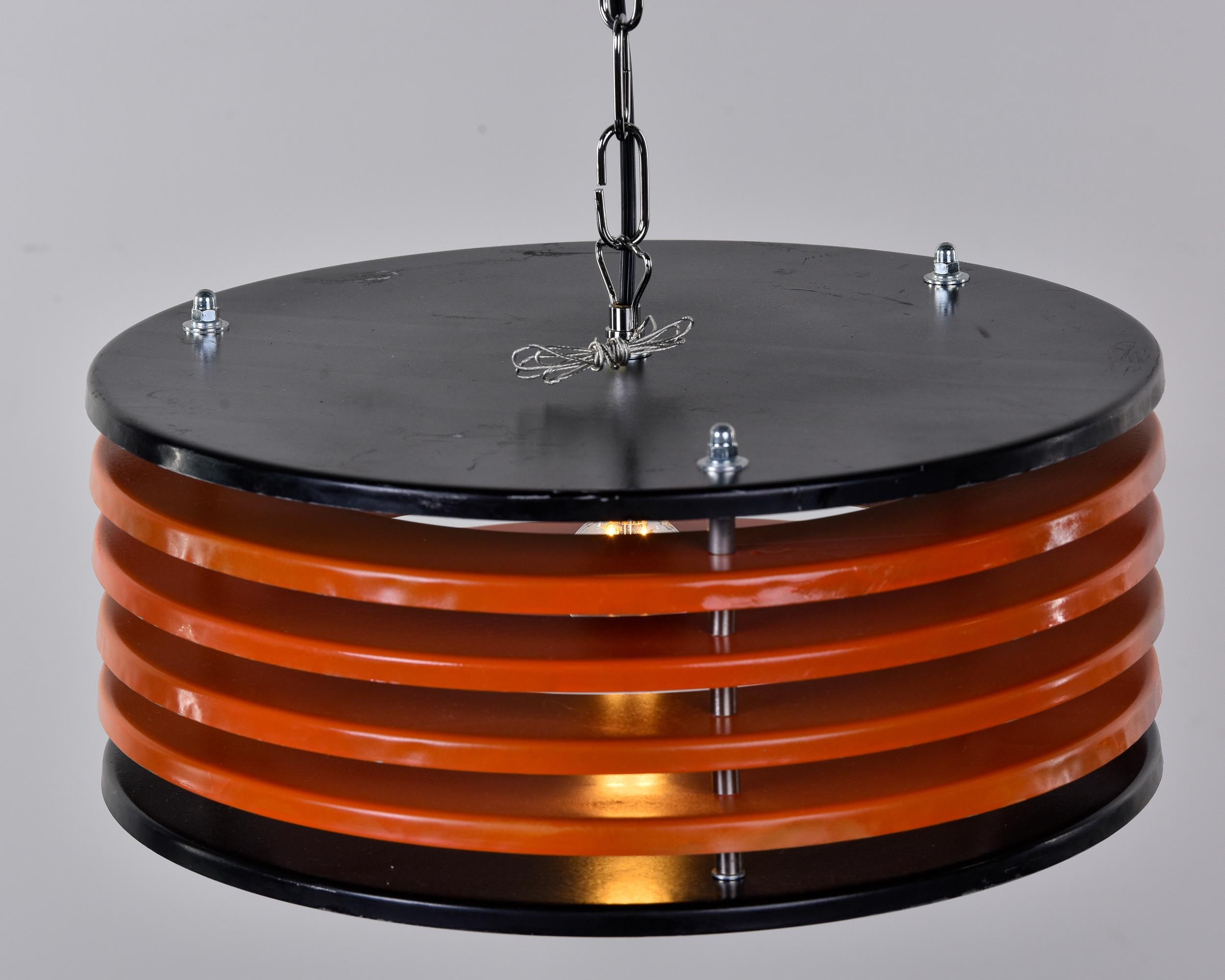Mid-Century Modern Italian Black & Orange Color Round Pendant Light, Black Finish For Sale