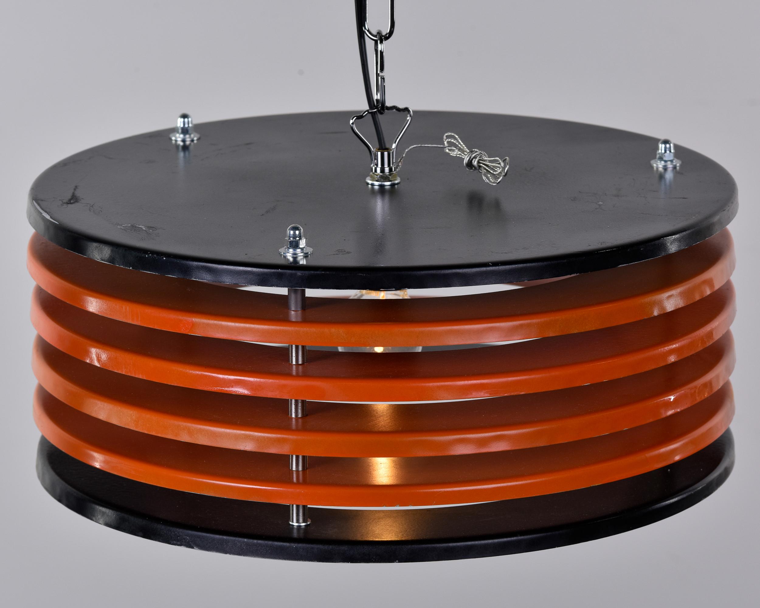 Italian Black & Orange Color Round Pendant Light, Black Finish In Good Condition For Sale In Troy, MI