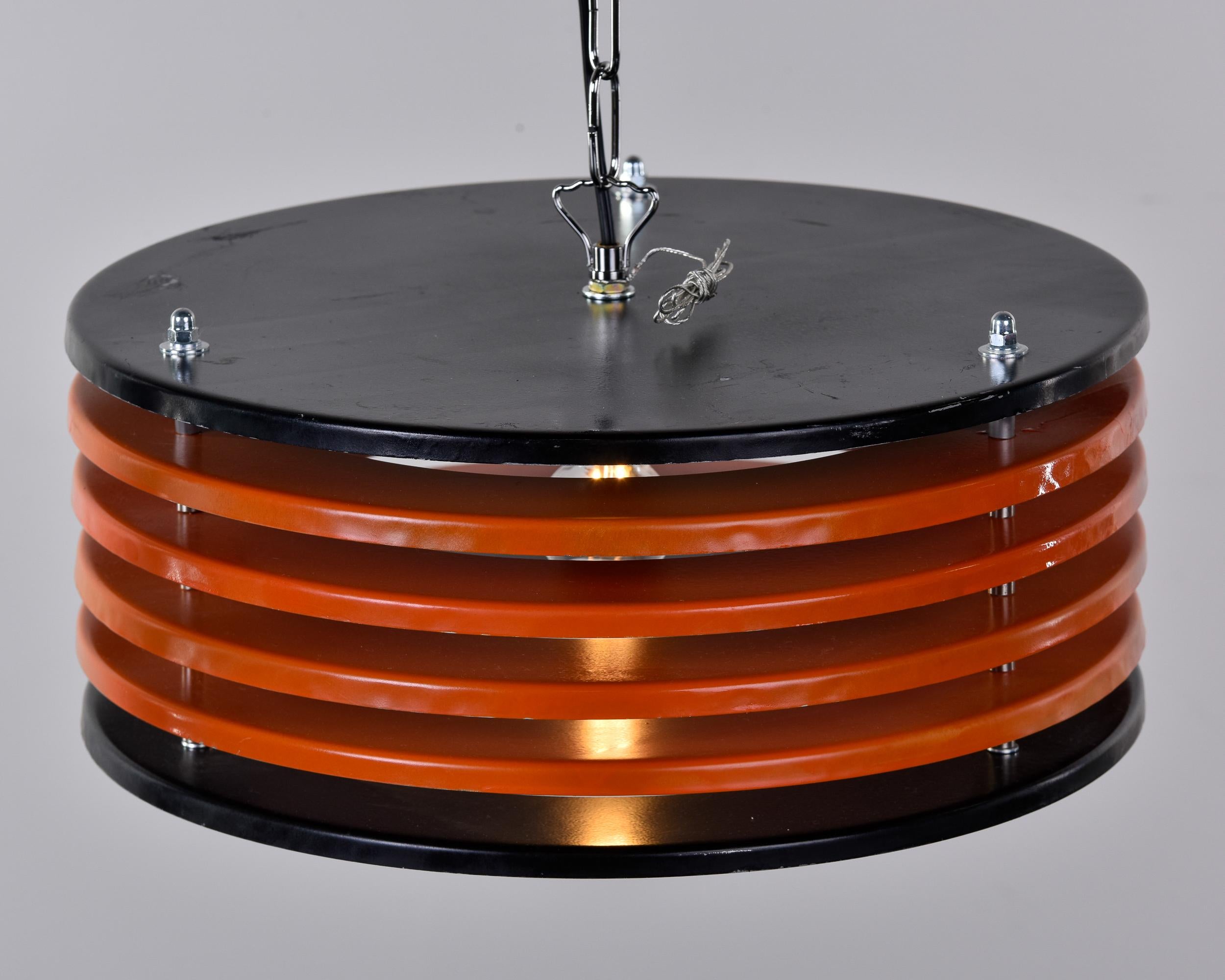 20th Century Italian Black & Orange Color Round Pendant Light, Black Finish For Sale