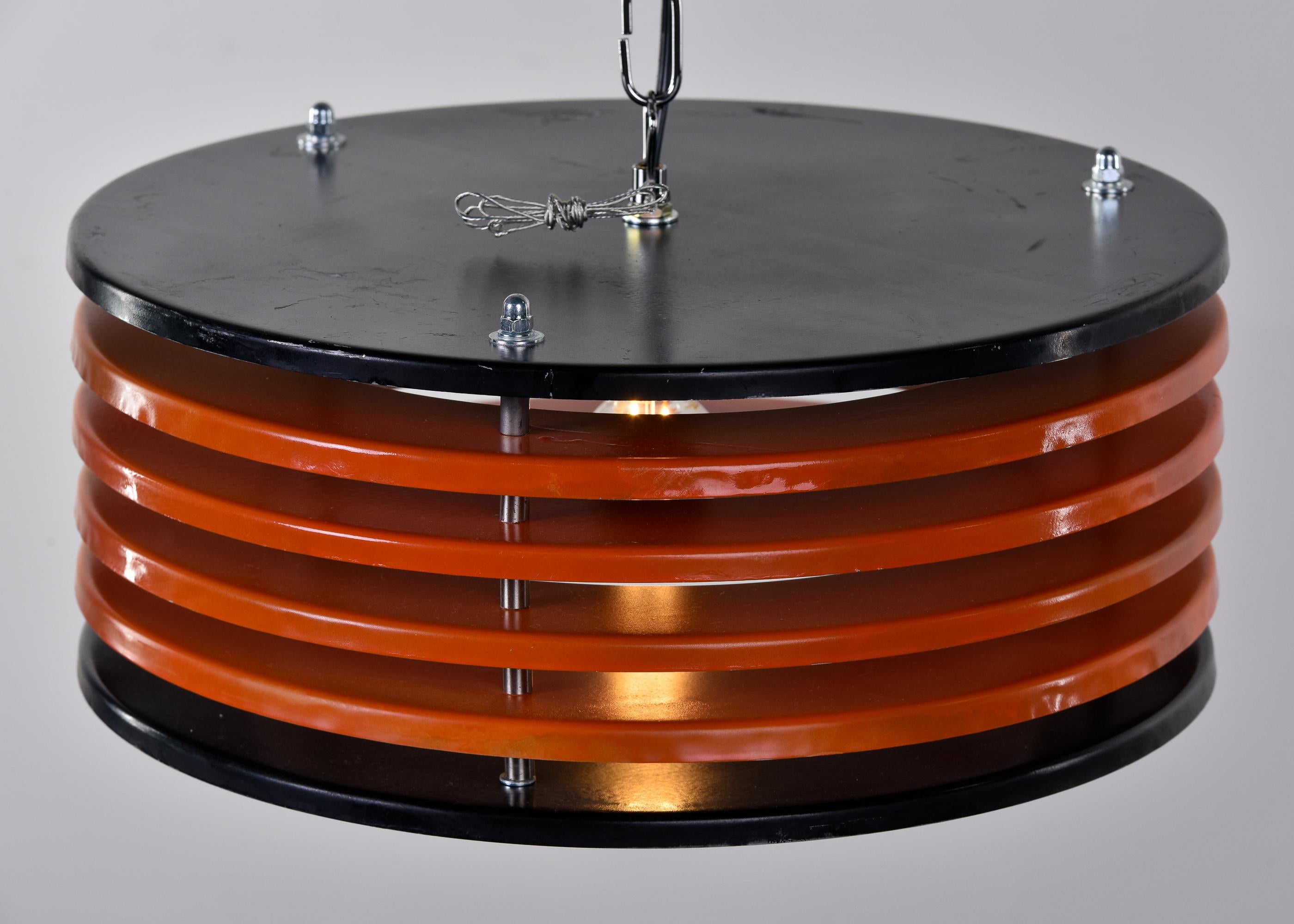 Metal Italian Black & Orange Color Round Pendant Light, Black Finish For Sale