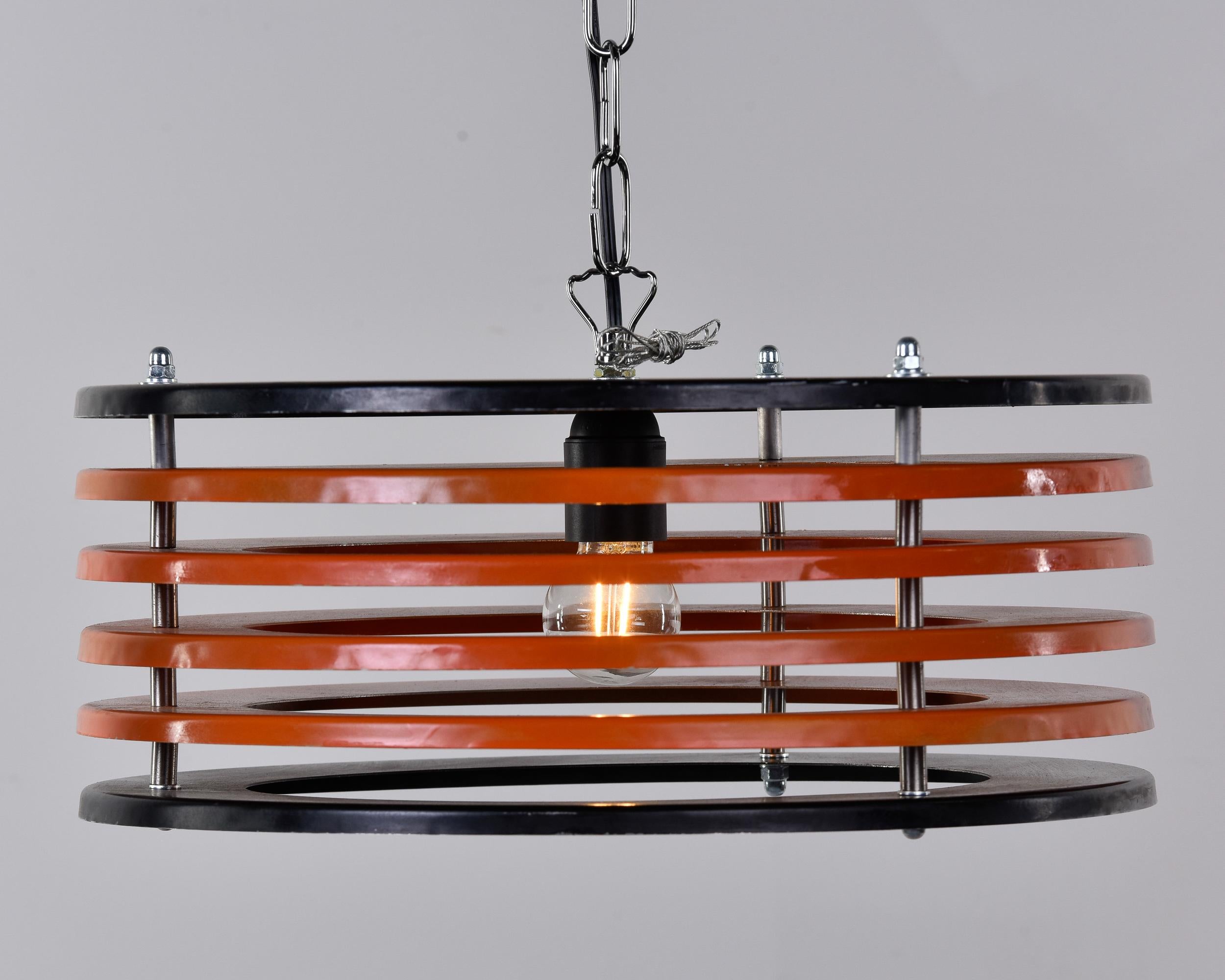 Italian Black & Orange Color Round Pendant Light, Black Finish For Sale 1