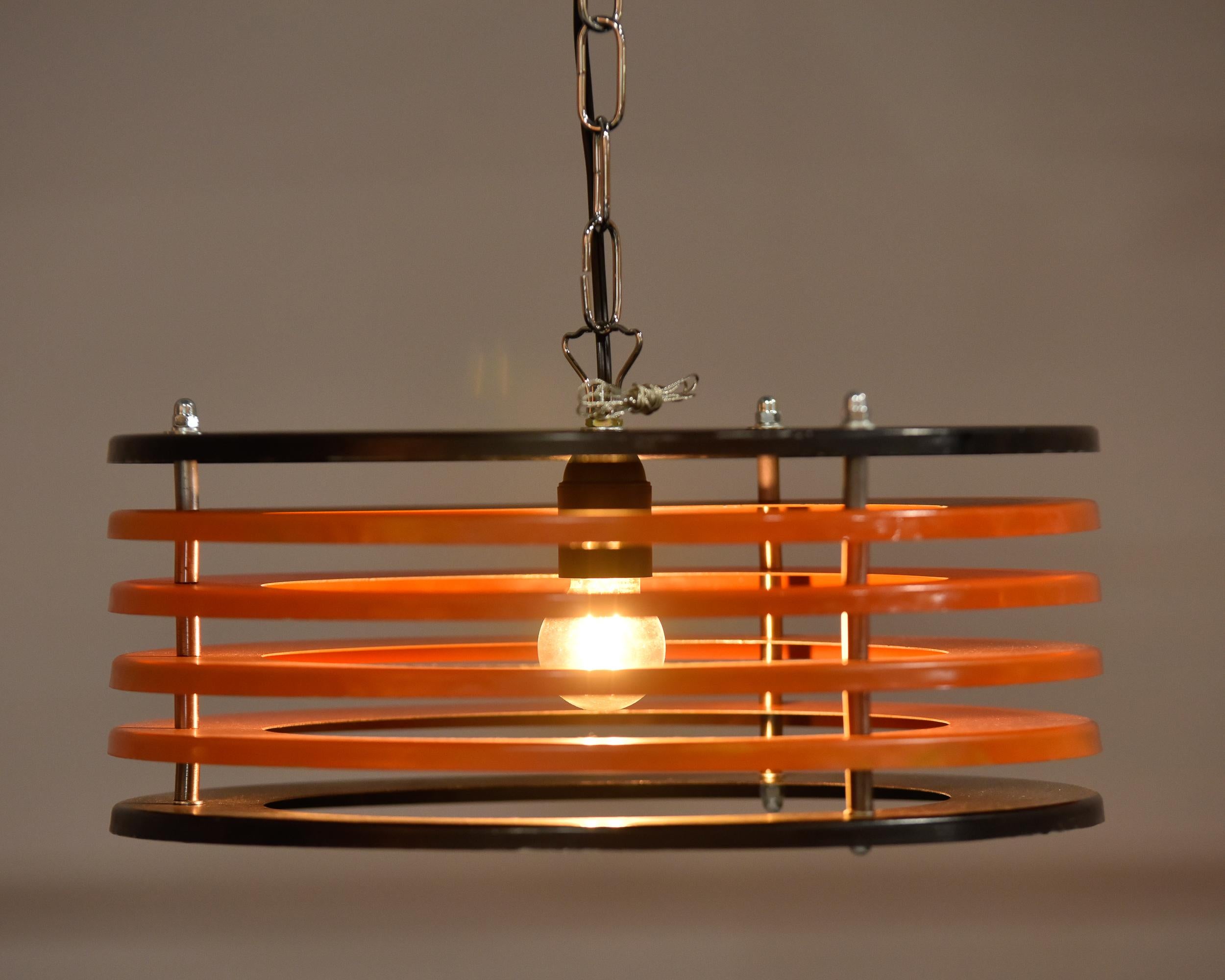 Italian Black & Orange Color Round Pendant Light, Black Finish For Sale 2