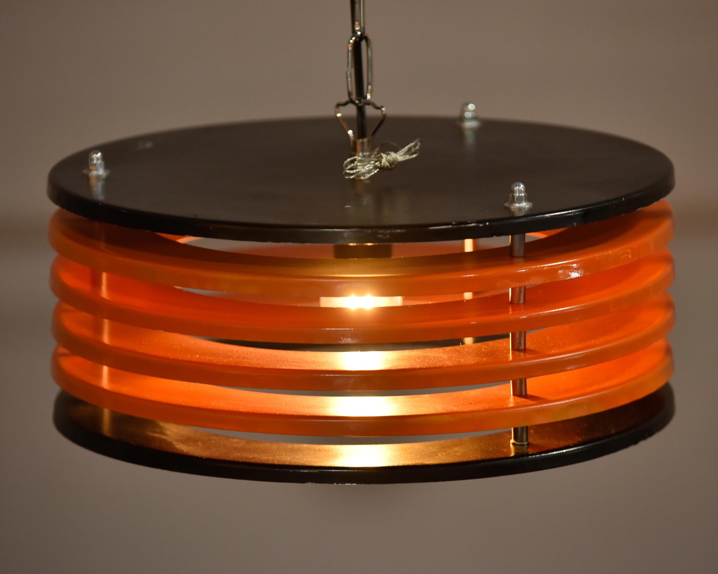 Italian Black & Orange Color Round Pendant Light, Black Finish For Sale 3