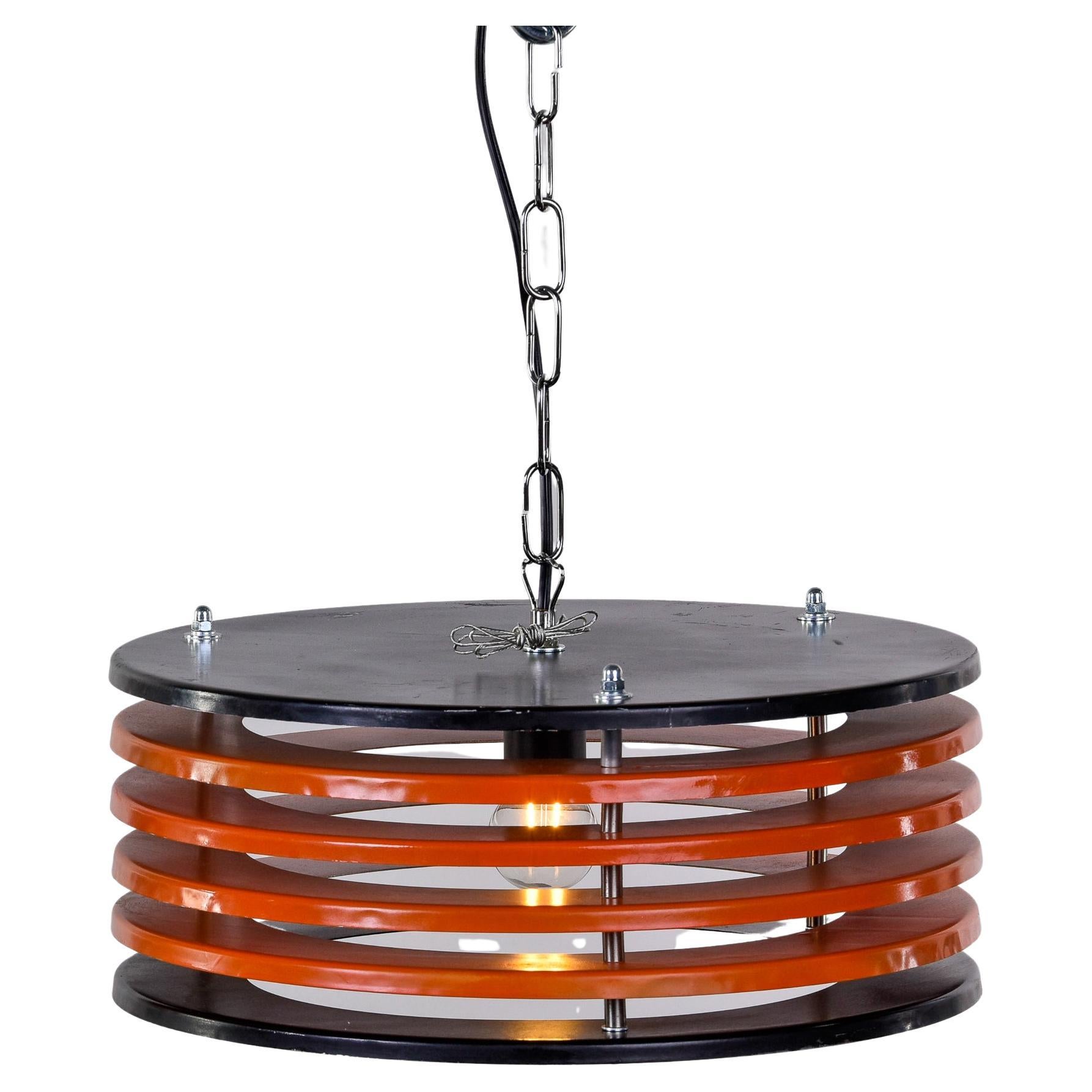 Italian Black & Orange Color Round Pendant Light, Black Finish