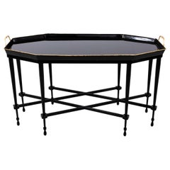 Italian Black Painted Tole Tray on Stand