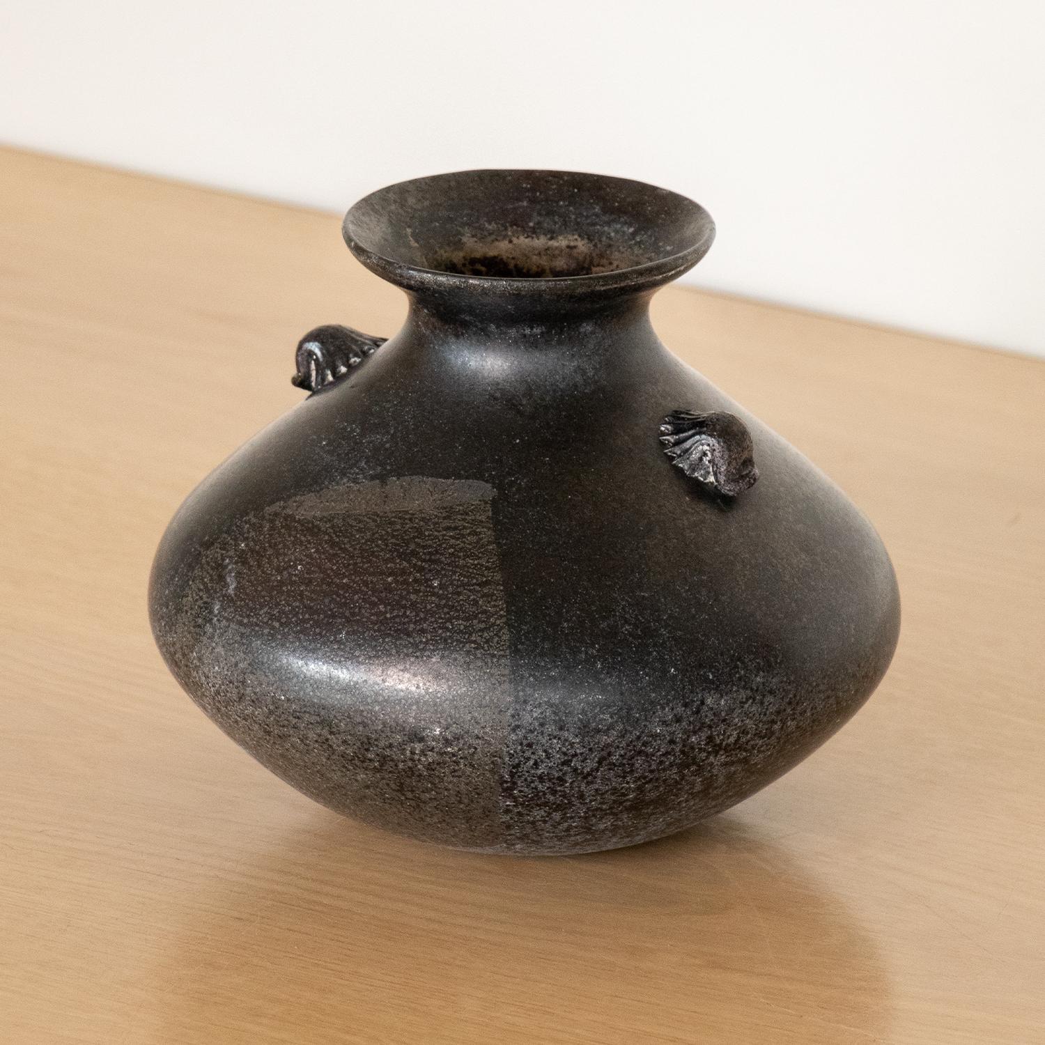 Glass Italian Black Scavo Vase