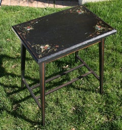 Italian Black Lift Top  Table with Hand Painted Floral Details
